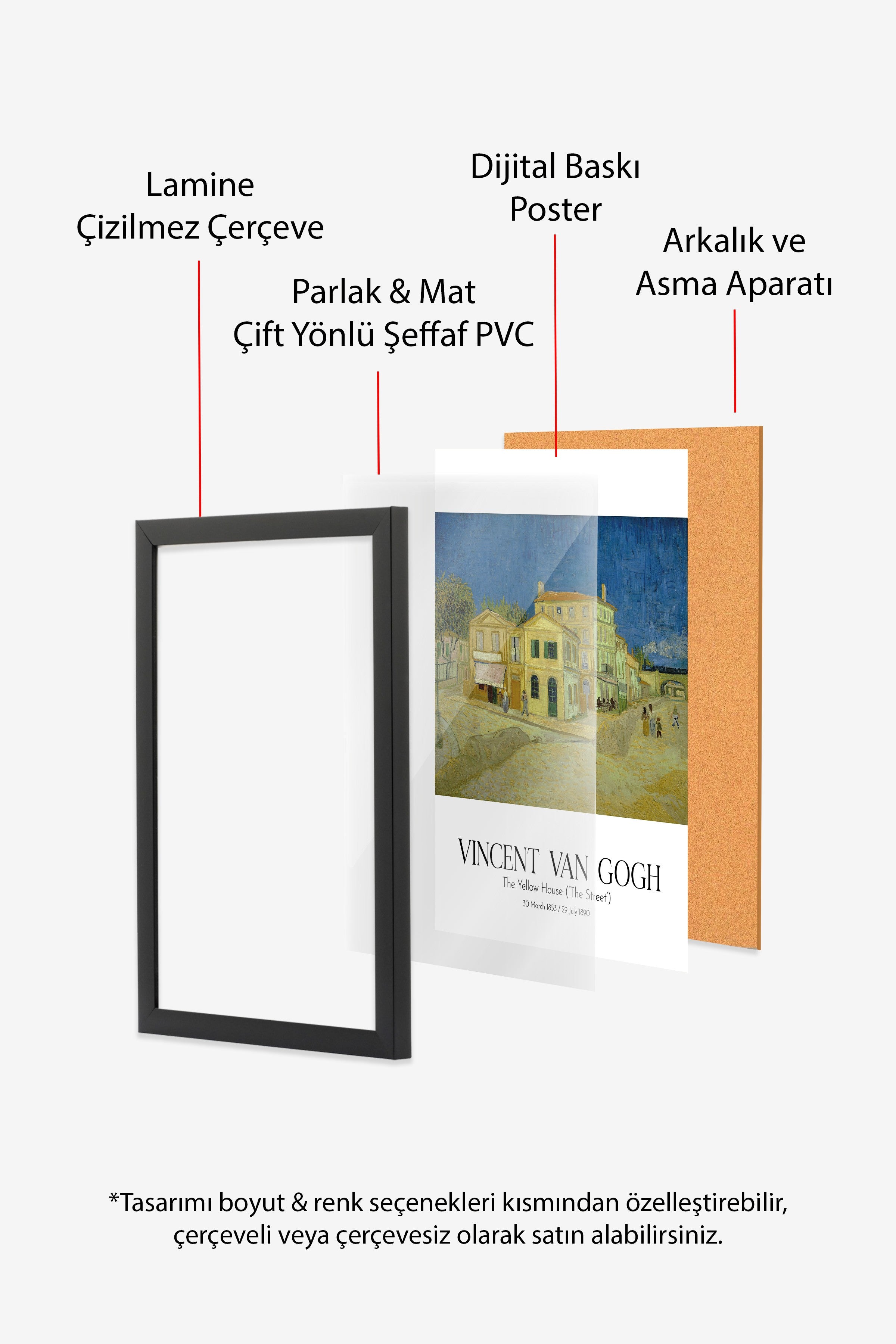 Vincent Van Gogh - The Yellow House (`The Street'), Siyah Çerçeveli Tablo, Sanat Serisi NO:110627