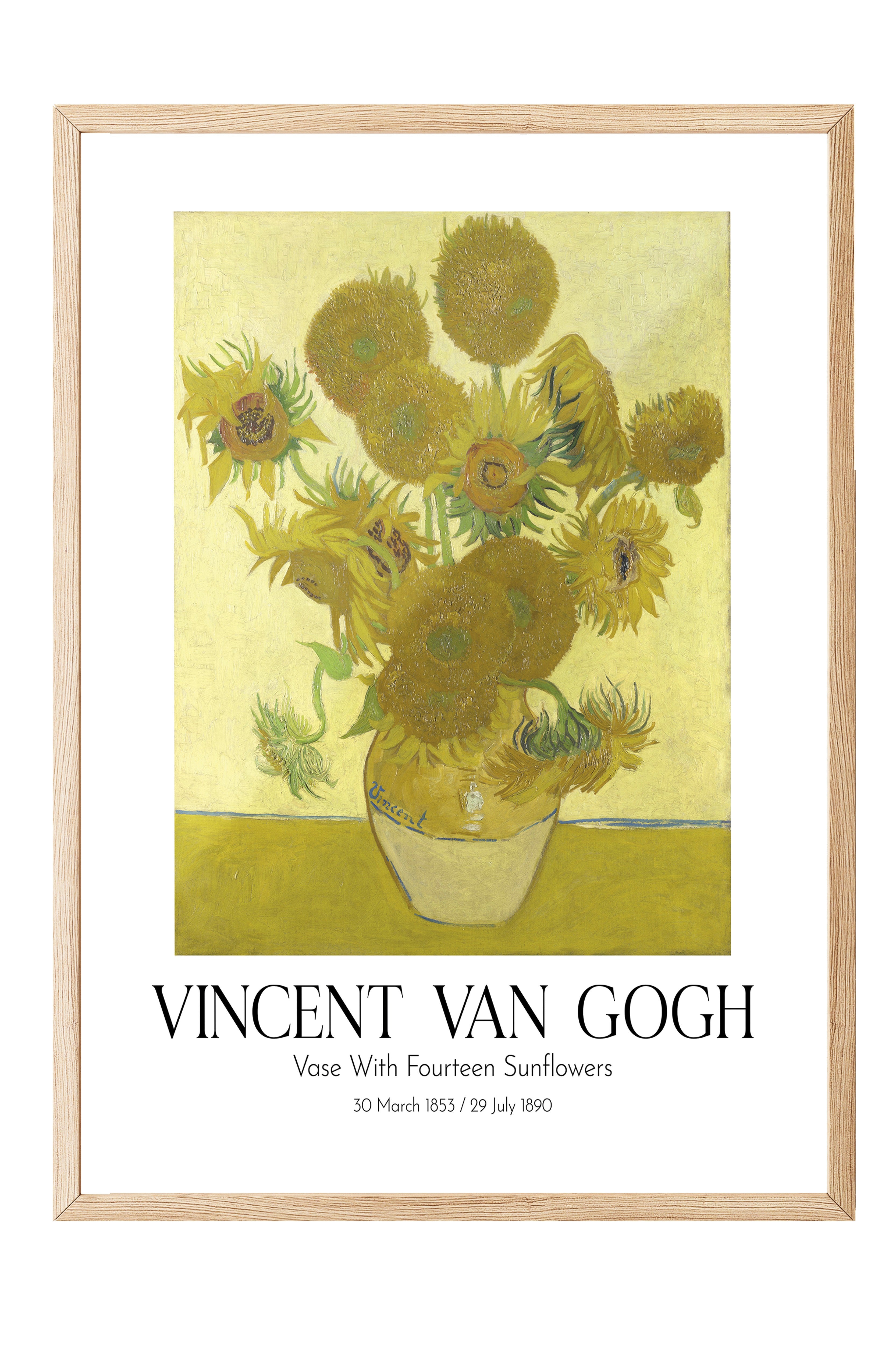 Vincent Van Gogh - Vase With Fourteen Sunflowers, Ahşap Çerçeveli Tablo, Sanat Serisi NO:110610