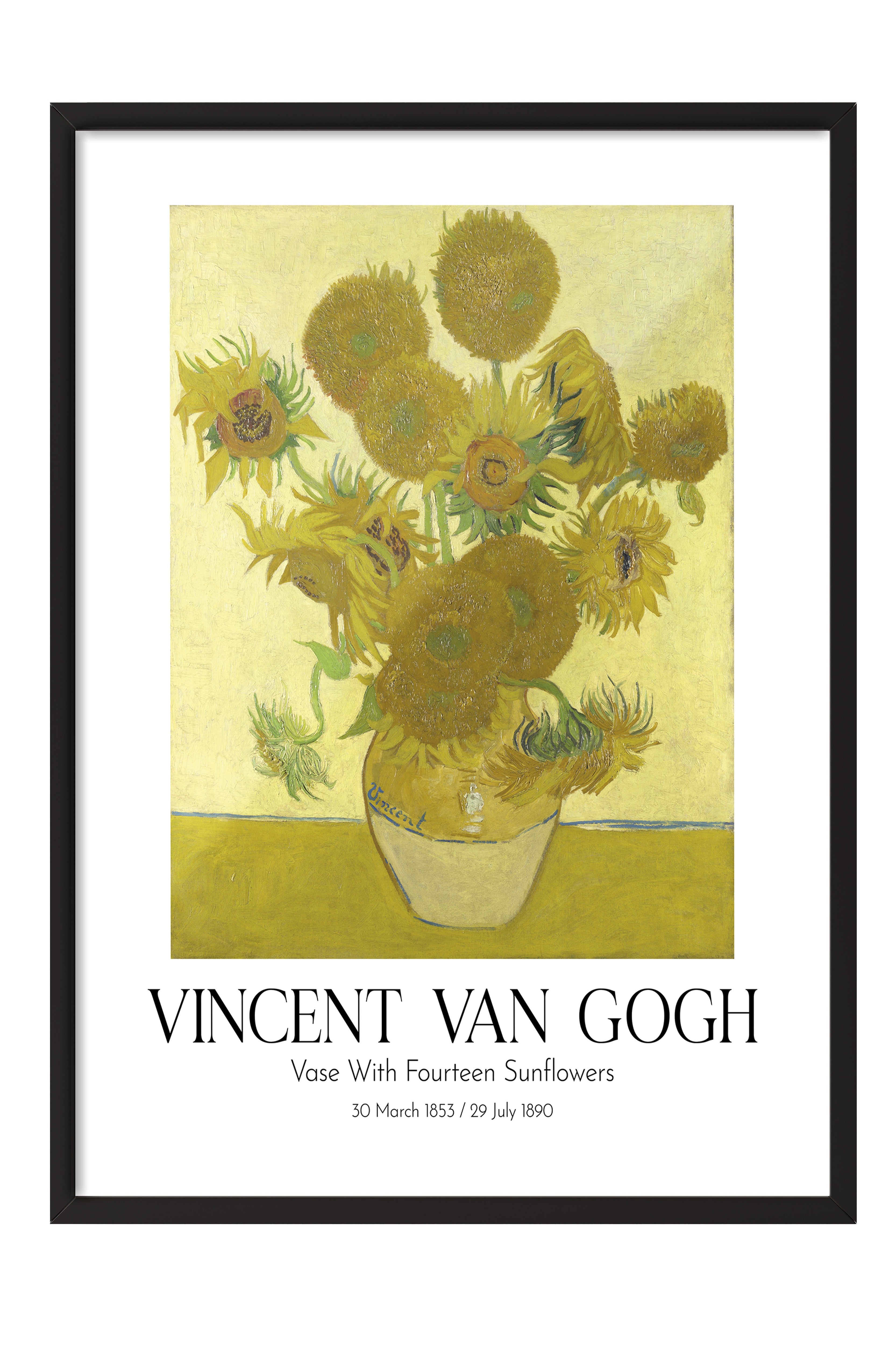 Vincent Van Gogh - Vase With Fourteen Sunflowers, Siyah Çerçeveli Tablo, Sanat Serisi NO:110610