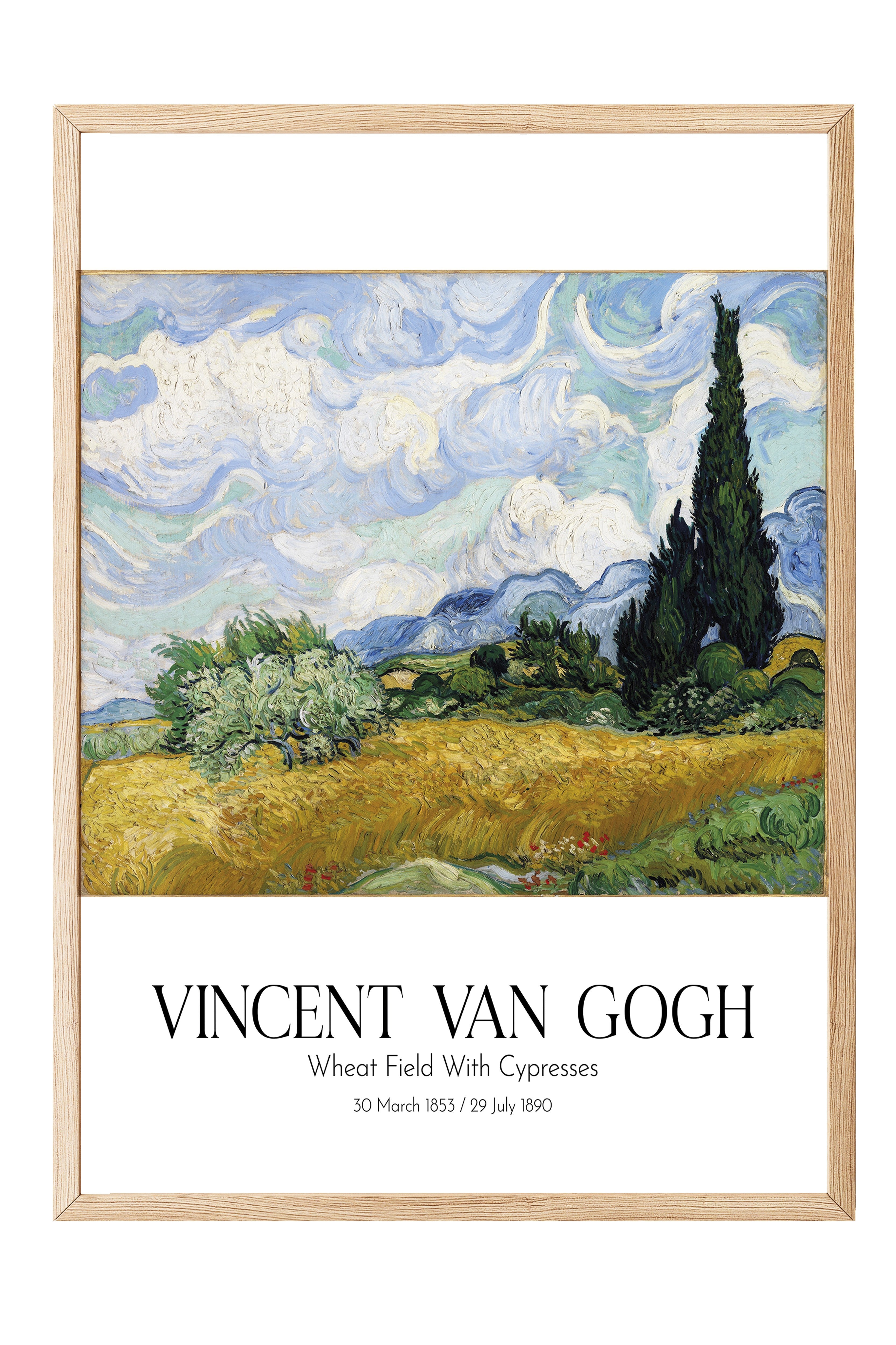 Vincent Van Gogh - Wheat Field With Cypresses, Ahşap Çerçeveli Tablo, Sanat Serisi NO:110601