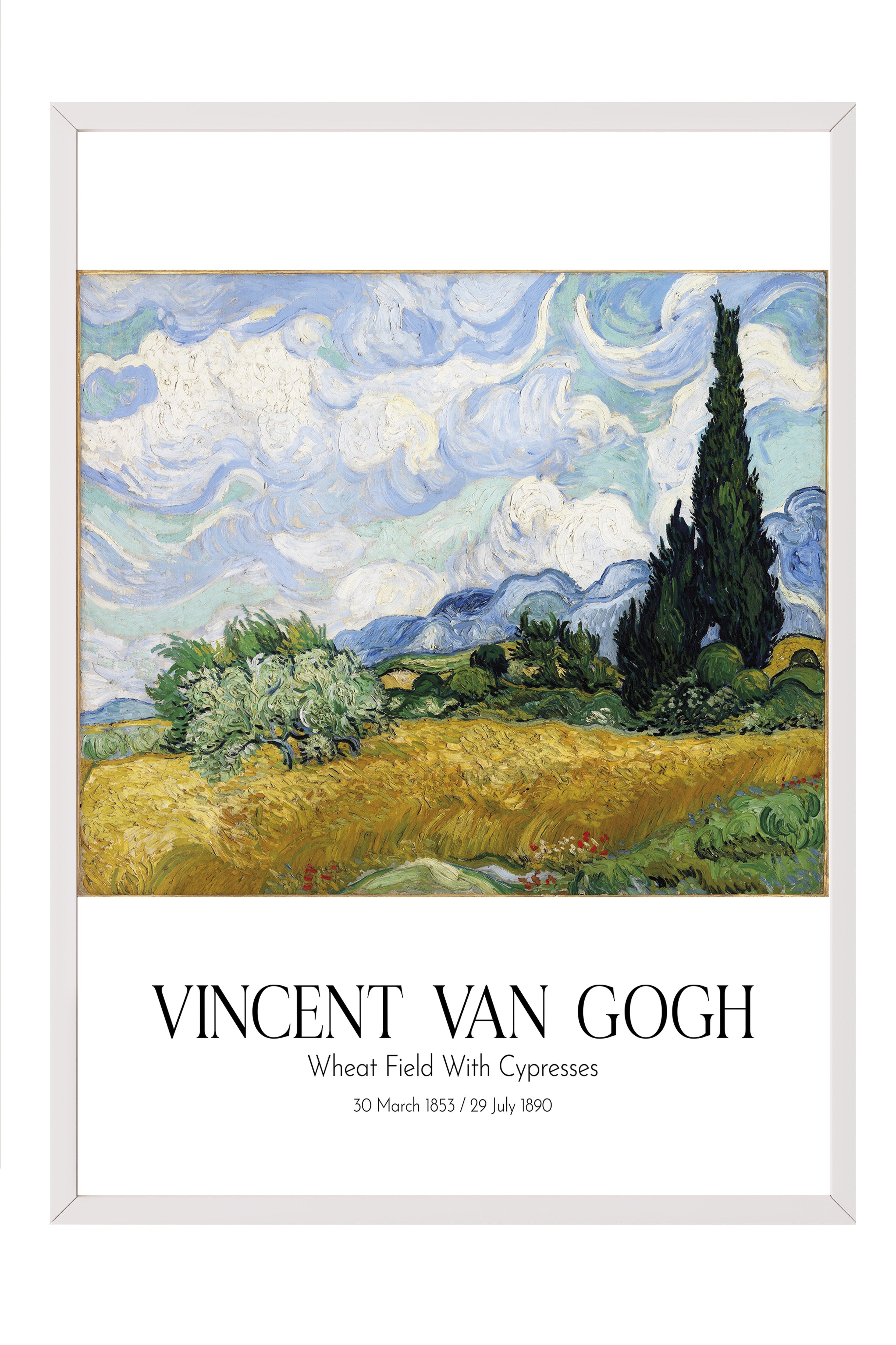 Vincent Van Gogh - Wheat Field With Cypresses, Beyaz Çerçeveli Tablo, Sanat Serisi NO:110601