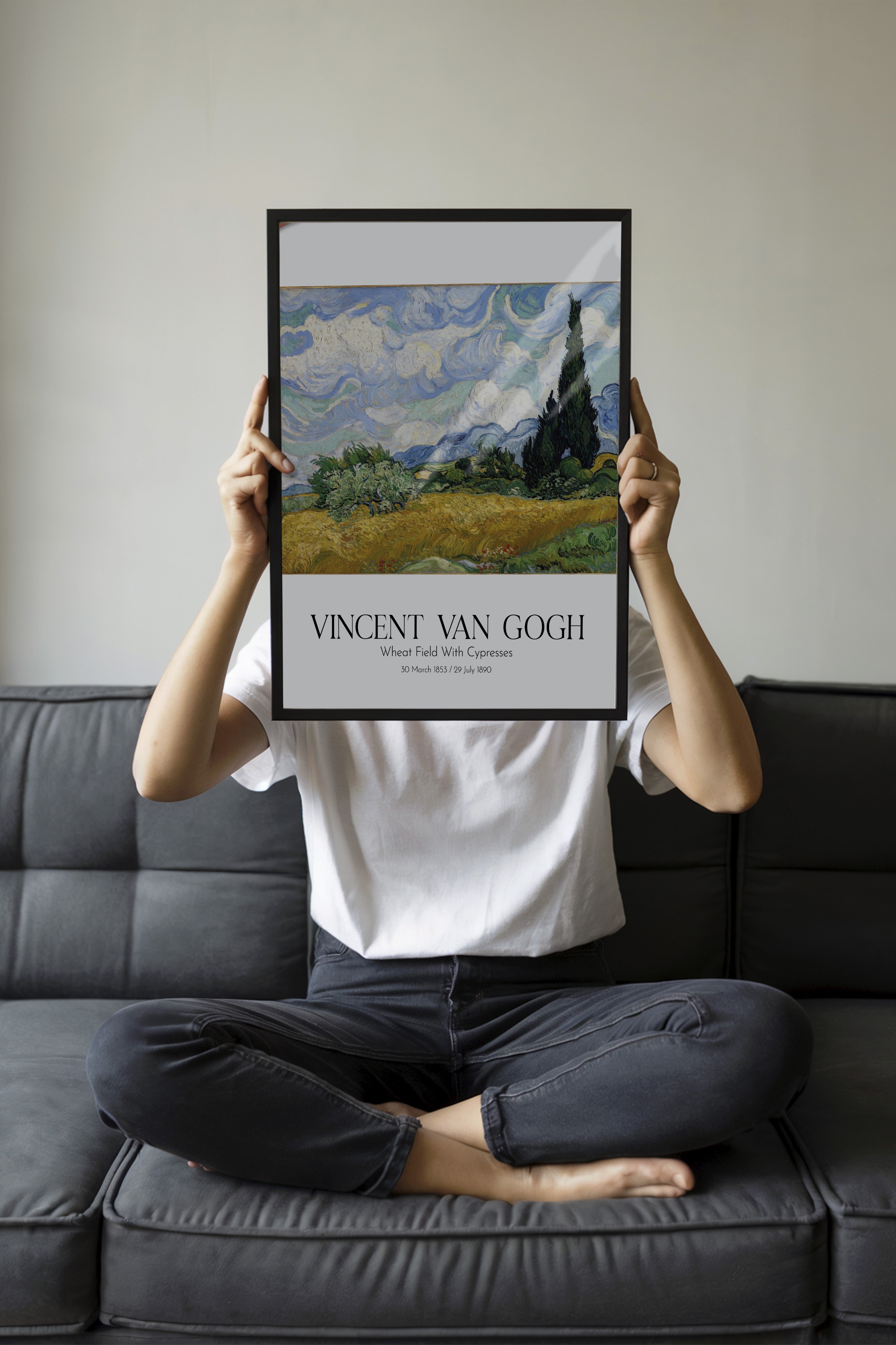 Vincent Van Gogh - Wheat Field With Cypresses, Siyah Çerçeveli Tablo, Sanat Serisi NO:110601
