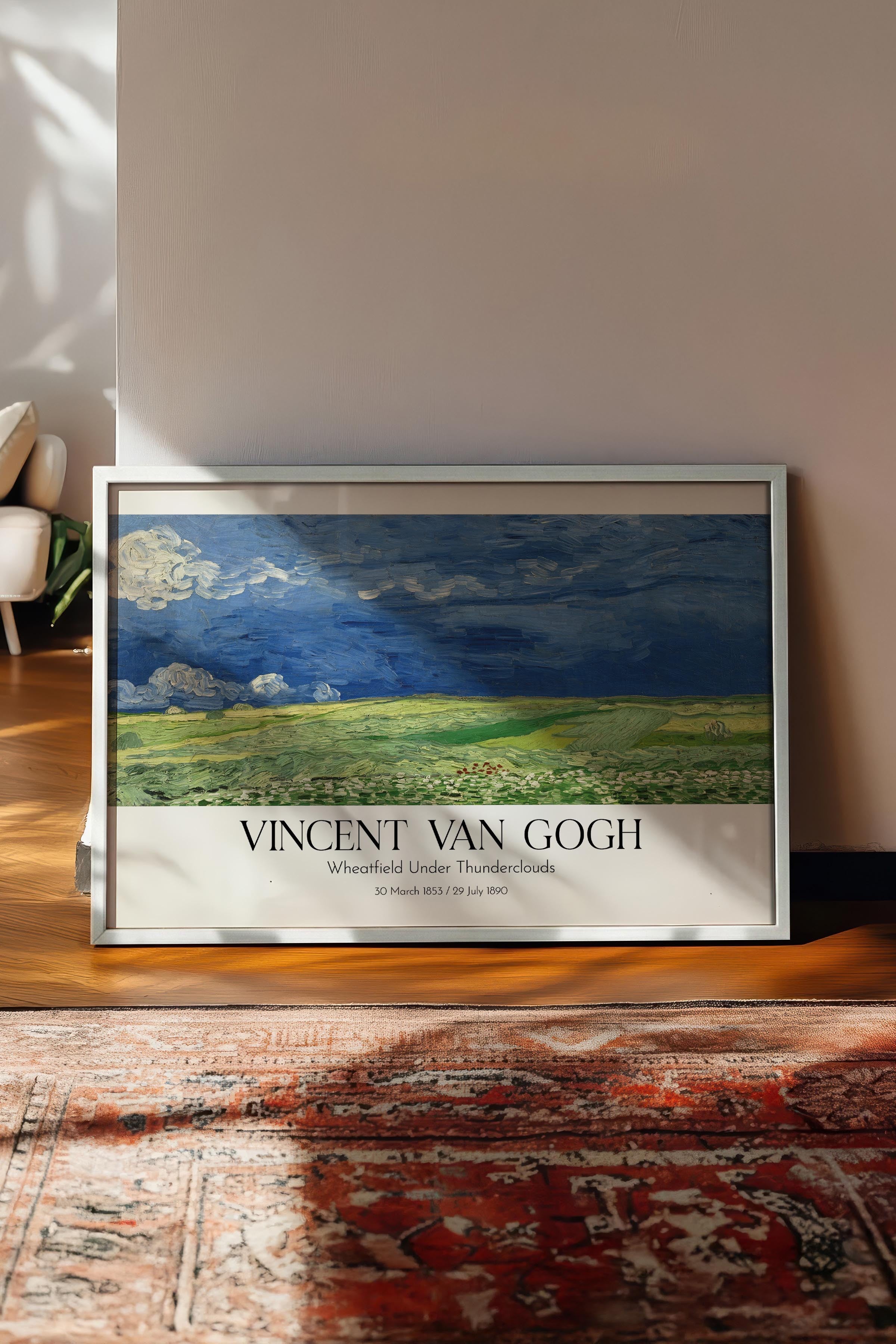Vincent Van Gogh - Wheatfield Under Thunderclouds, Beyaz Çerçeveli Tablo, Sanat Serisi NO:110646