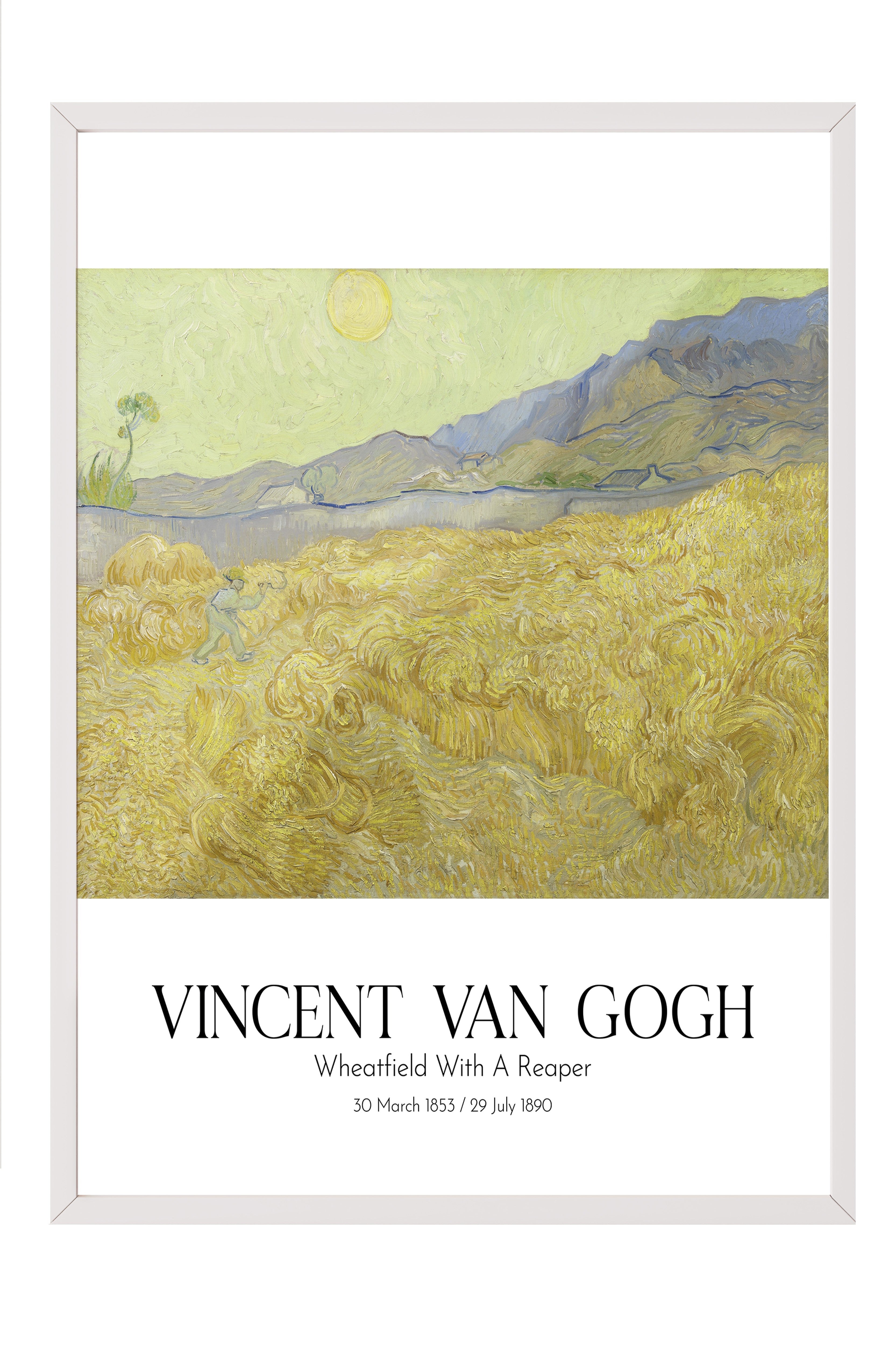 Vincent Van Gogh - Wheatfield With A Reaper, Beyaz Çerçeveli Tablo, Sanat Serisi NO:110632