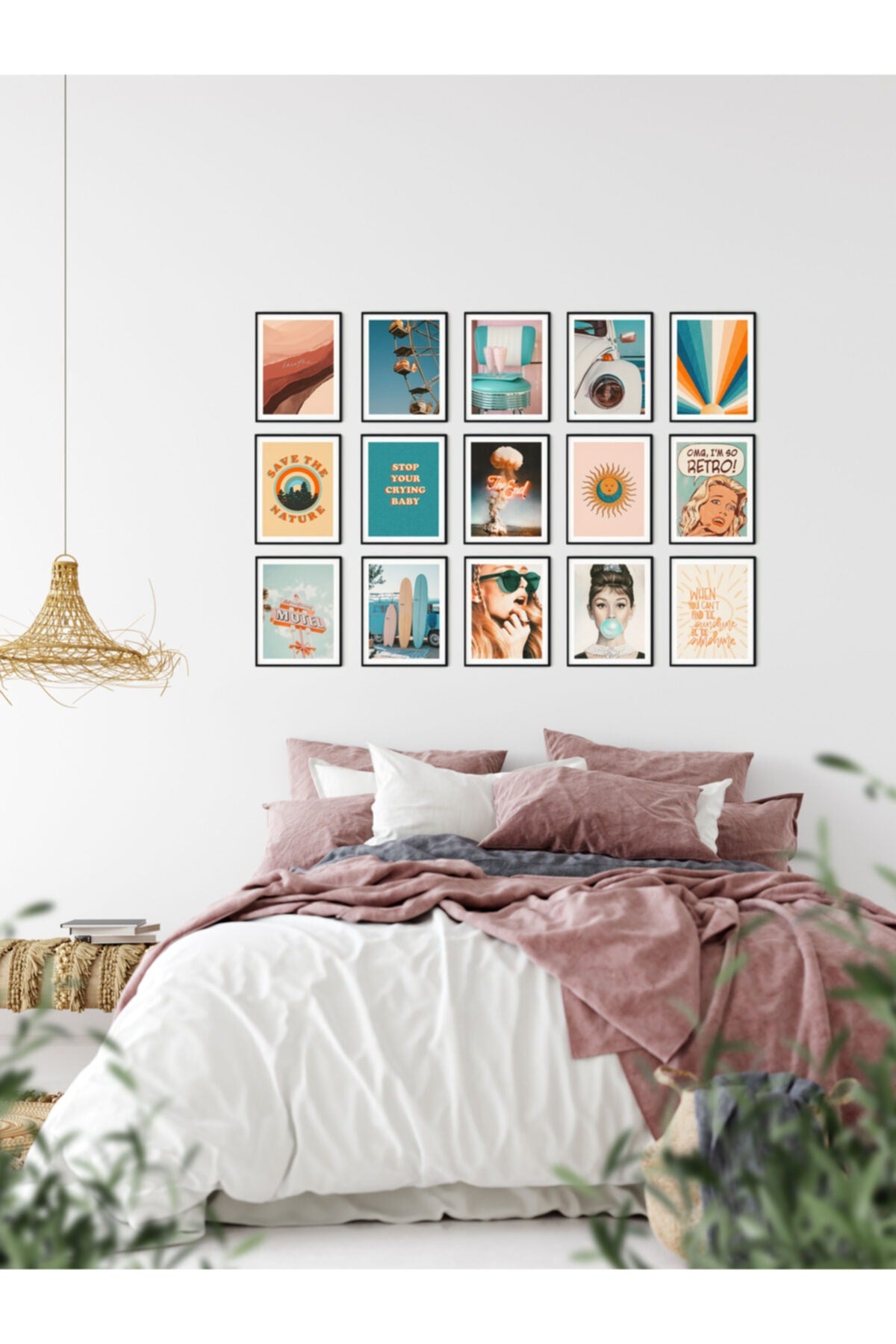 Vintage Duvar Kağıdı Seti, Retro Poster Seti, Dekoratif Poster Kolaj Seti, Çerçevesiz Poster Set