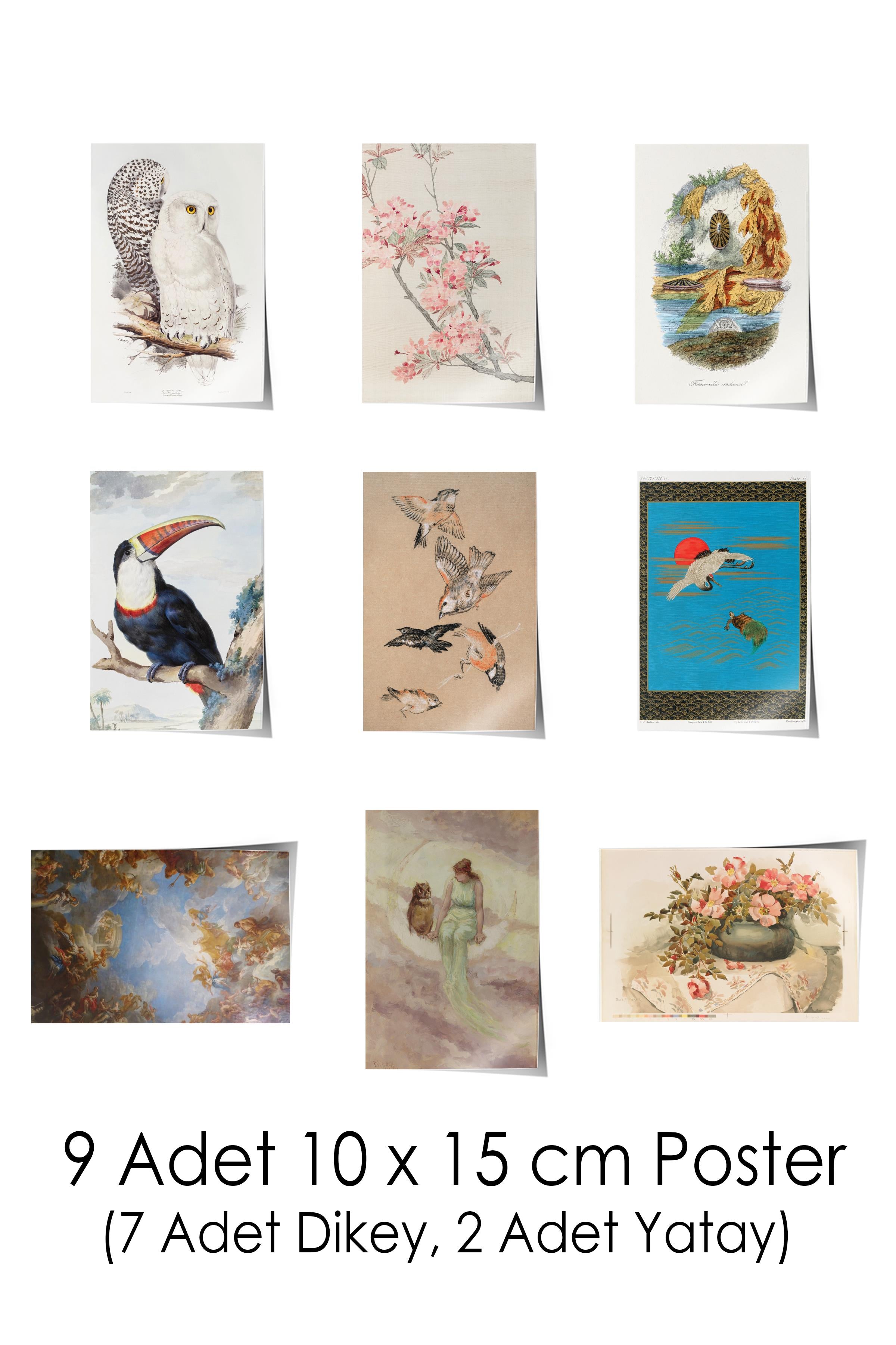 Vintage Duvar Poster Seti - 17 Adet Vintage Poster - Ev ve Ofis Duvar Tablosu - Çerçevesiz Poster