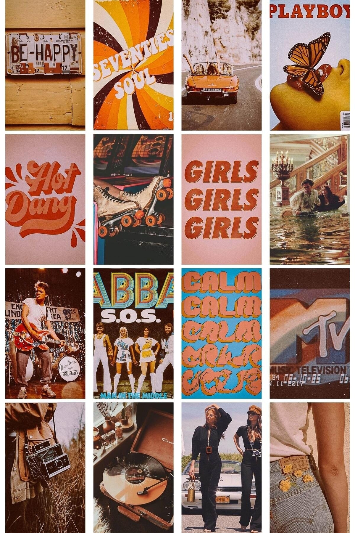 Vintage Duvar Posteri Kolaj Seti - 40 Adet - Arkası Yapışkanlı - Retro Poster Seti - 10cm*15cm