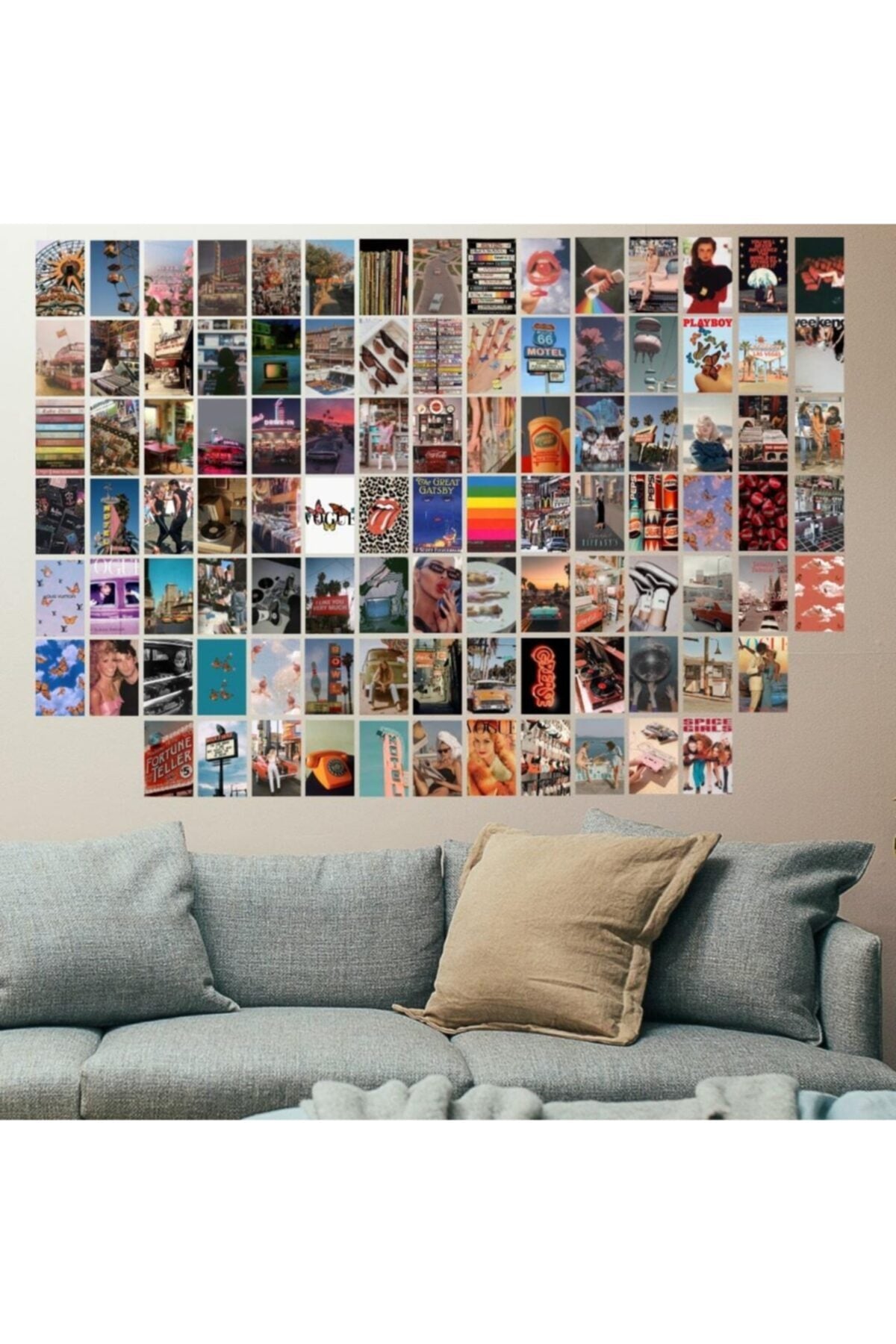 Vintage Poster Seti - Arkası Yapışkanlı Retro Poster Kolaj Set - 100 Adet - 10cm*15cm - Kutulu Set