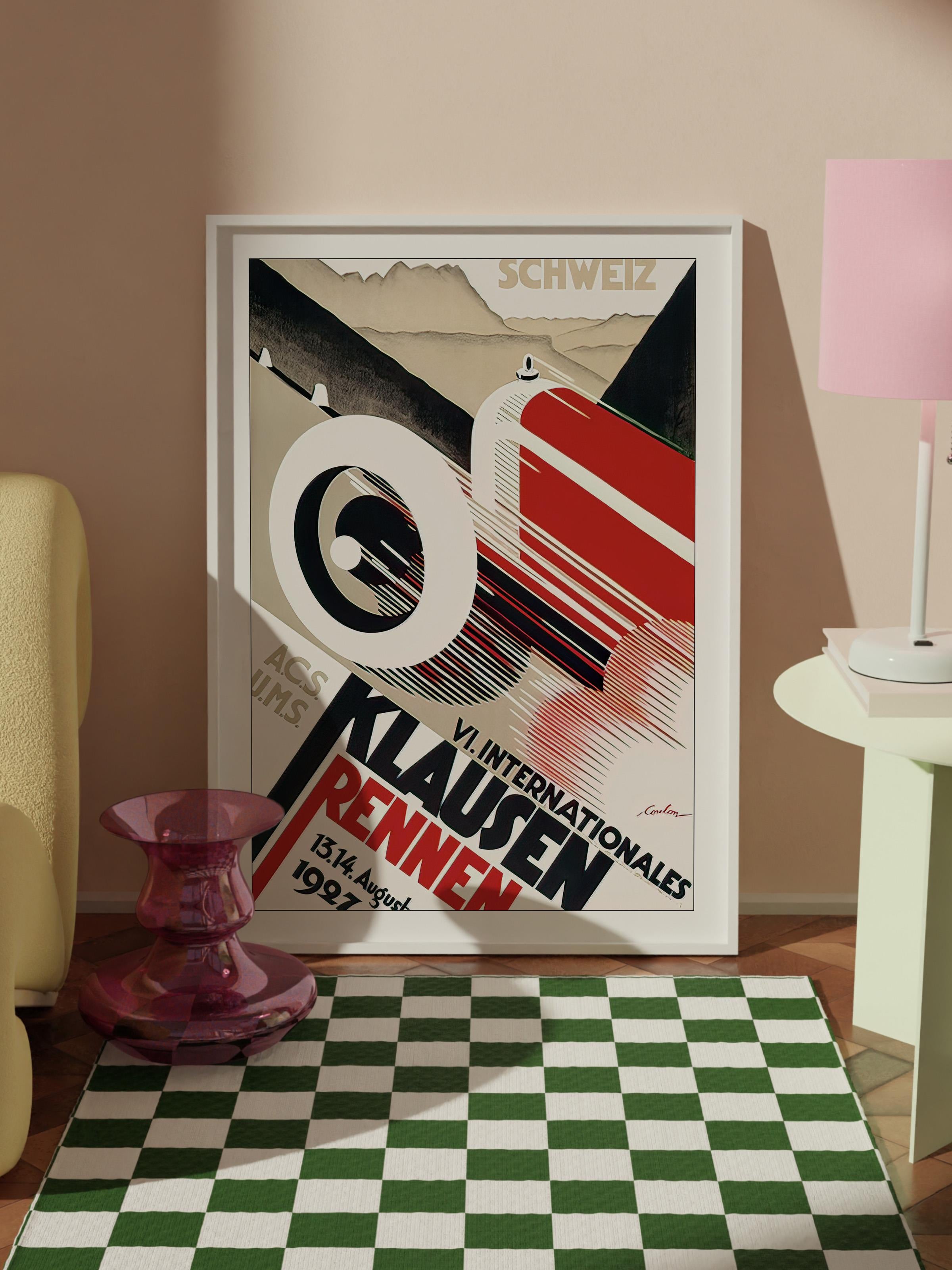 Vintage Racing  Çerçeveli Tablo, Beyaz Çerçeve ve Poster, Duvar Tablosu Comfort Serisi NO:108390