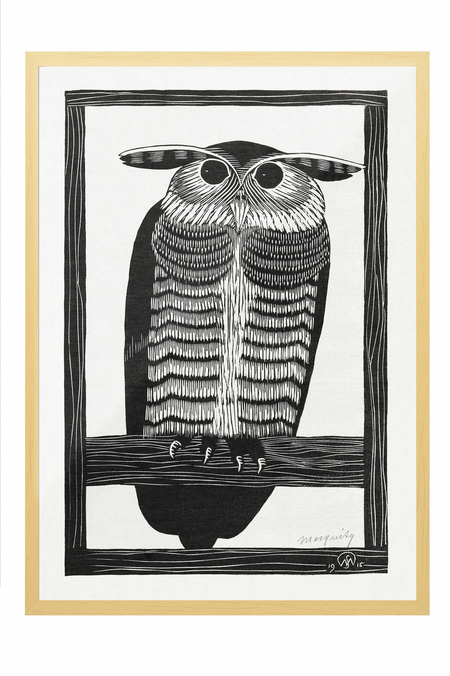 Baykuş Şekli Vintage Poster – Bej Çerçeveli Tablo