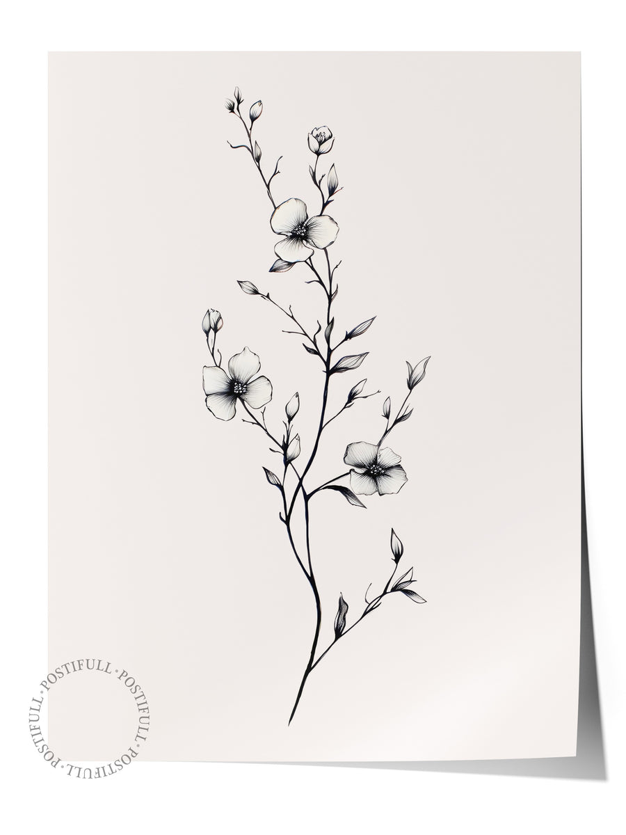 Minimal Çiçek Çizimi Vintage Çerçevesiz Poster