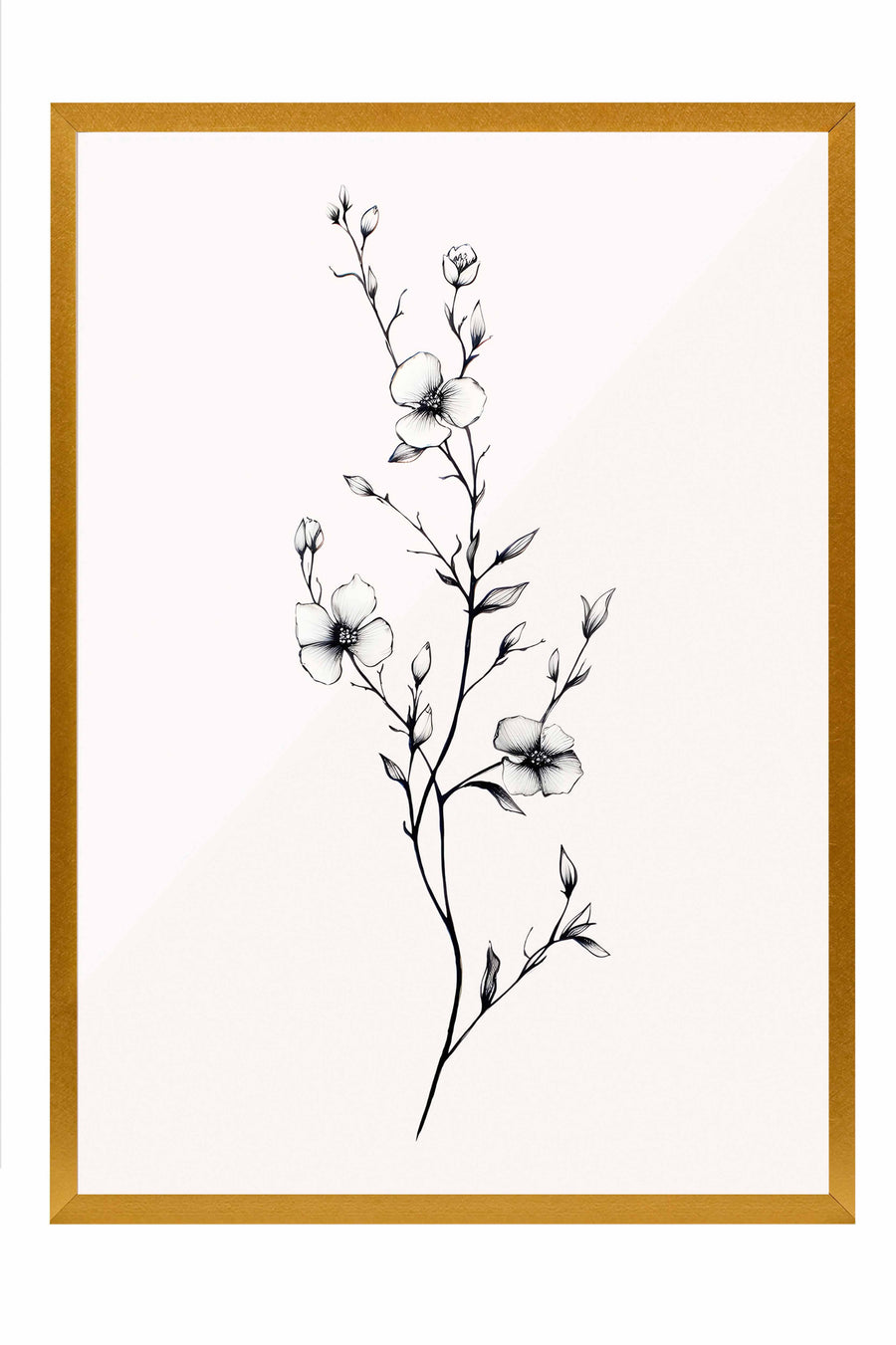 Botanik Çiçek Çizimi Vintage Poster – Gold Çerçeveli Tablo
