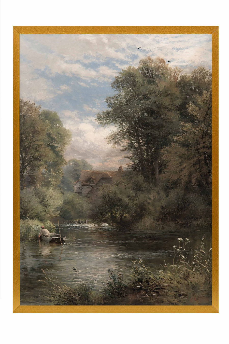 Ağaçlar Arasında Nehir Vintage Poster – Gold Çerçeveli Tablo
