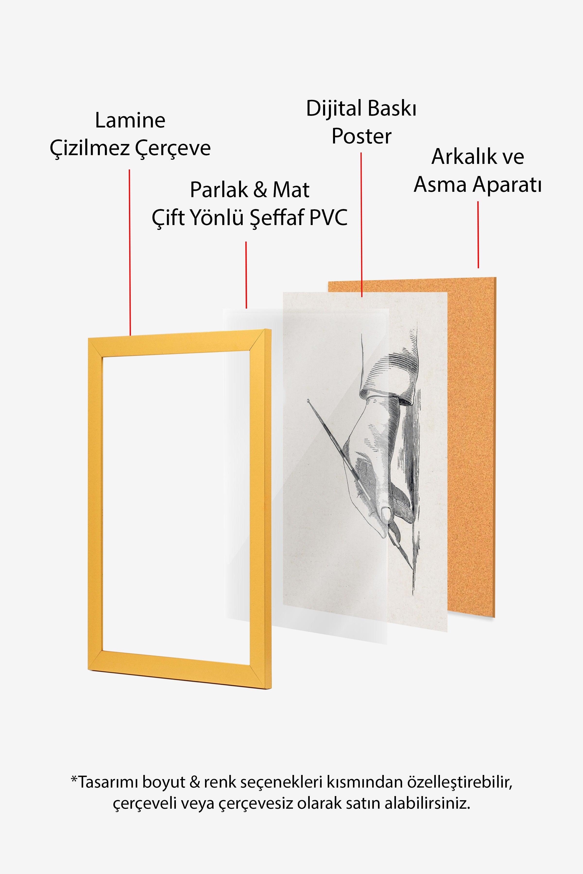 Vintage Tablo, Gold Çerçeveli Poster, Vintage Duvar Dekoru