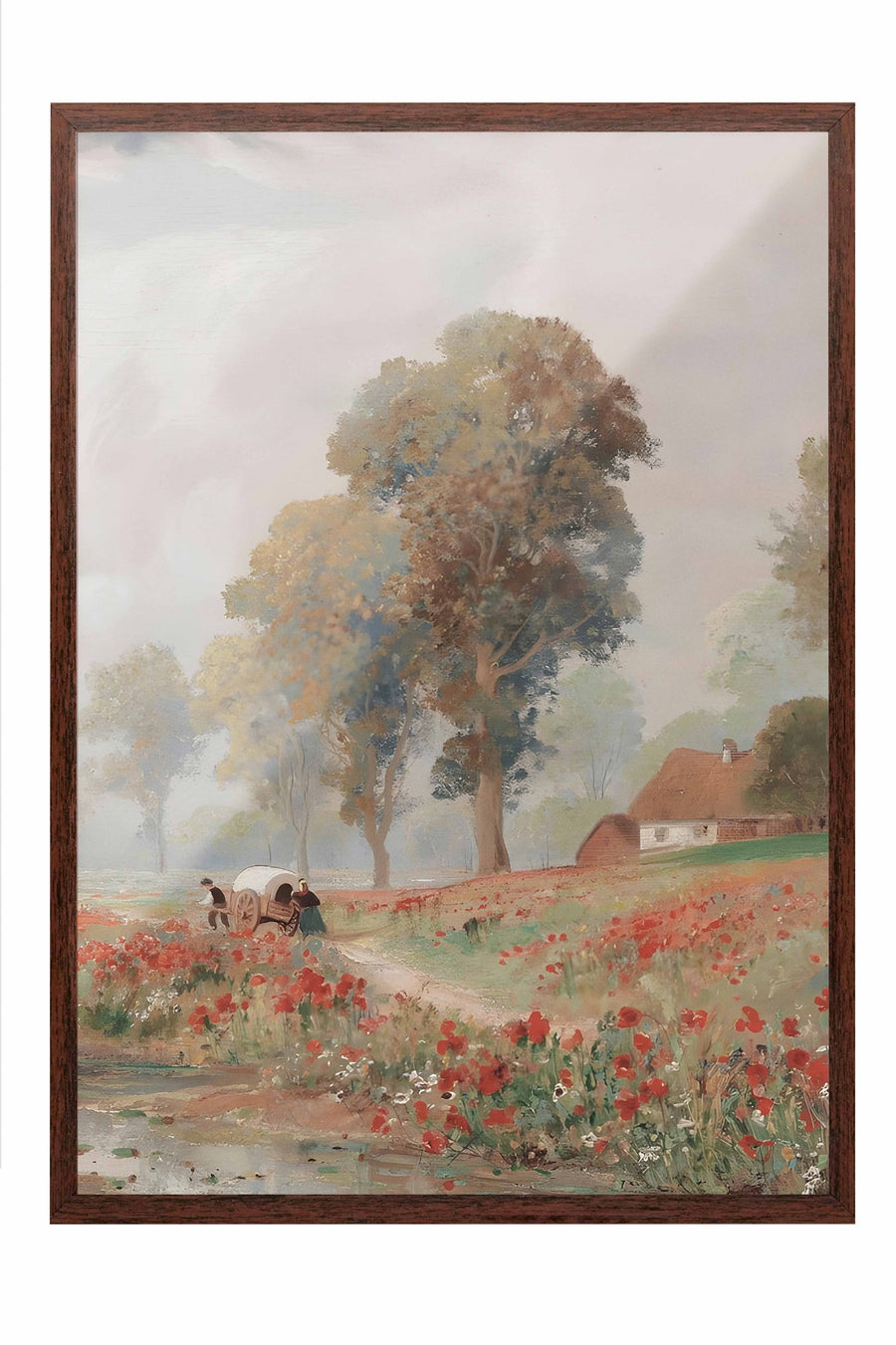 Kır Manzarası Vintage Poster – Kahverengi Çerçeveli Tablo