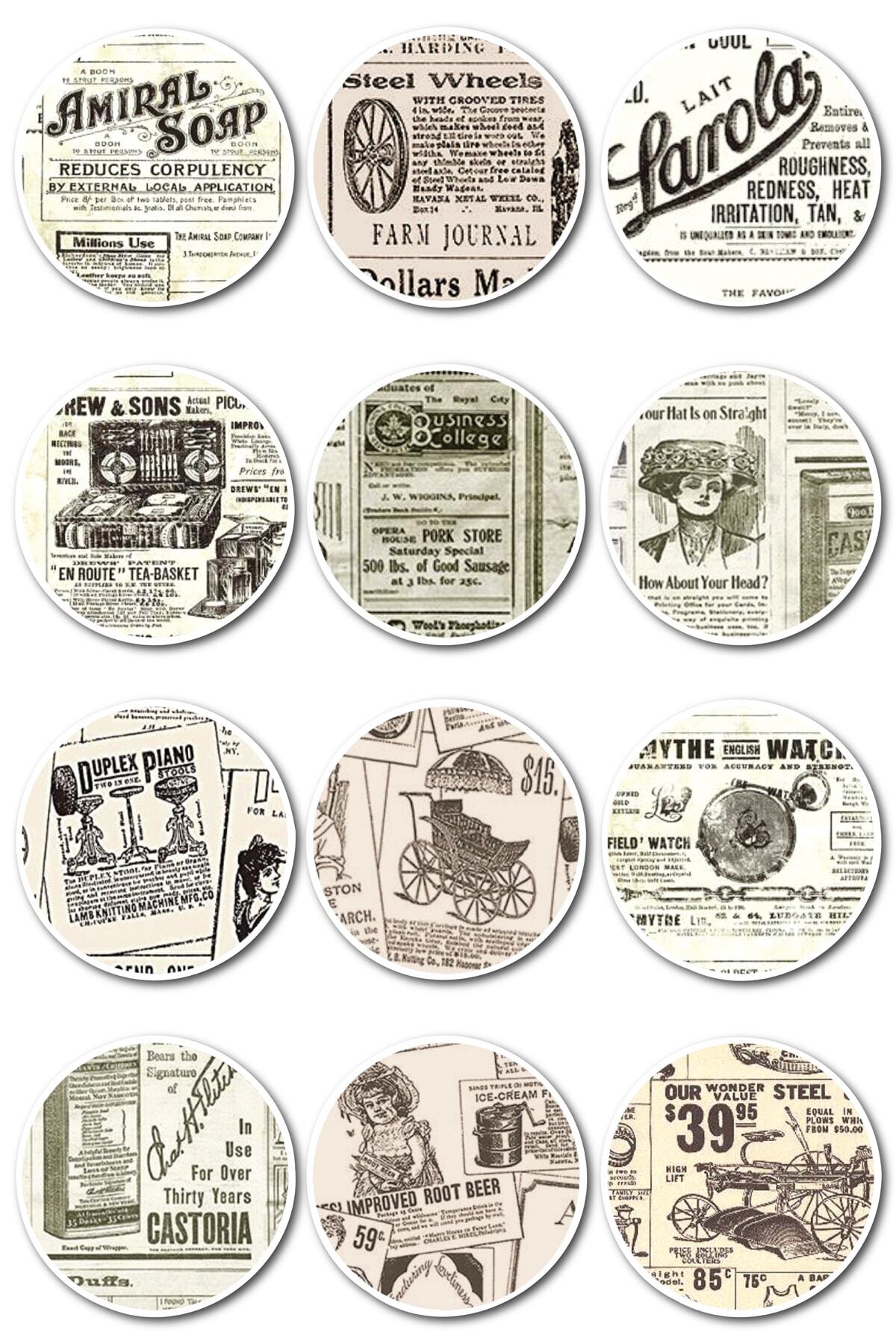 Vintage Temalı Sticker Seti - 12 Adet Etiket Seti- Telefon, Tablet, Defter Laptop Uyumlu Etiket