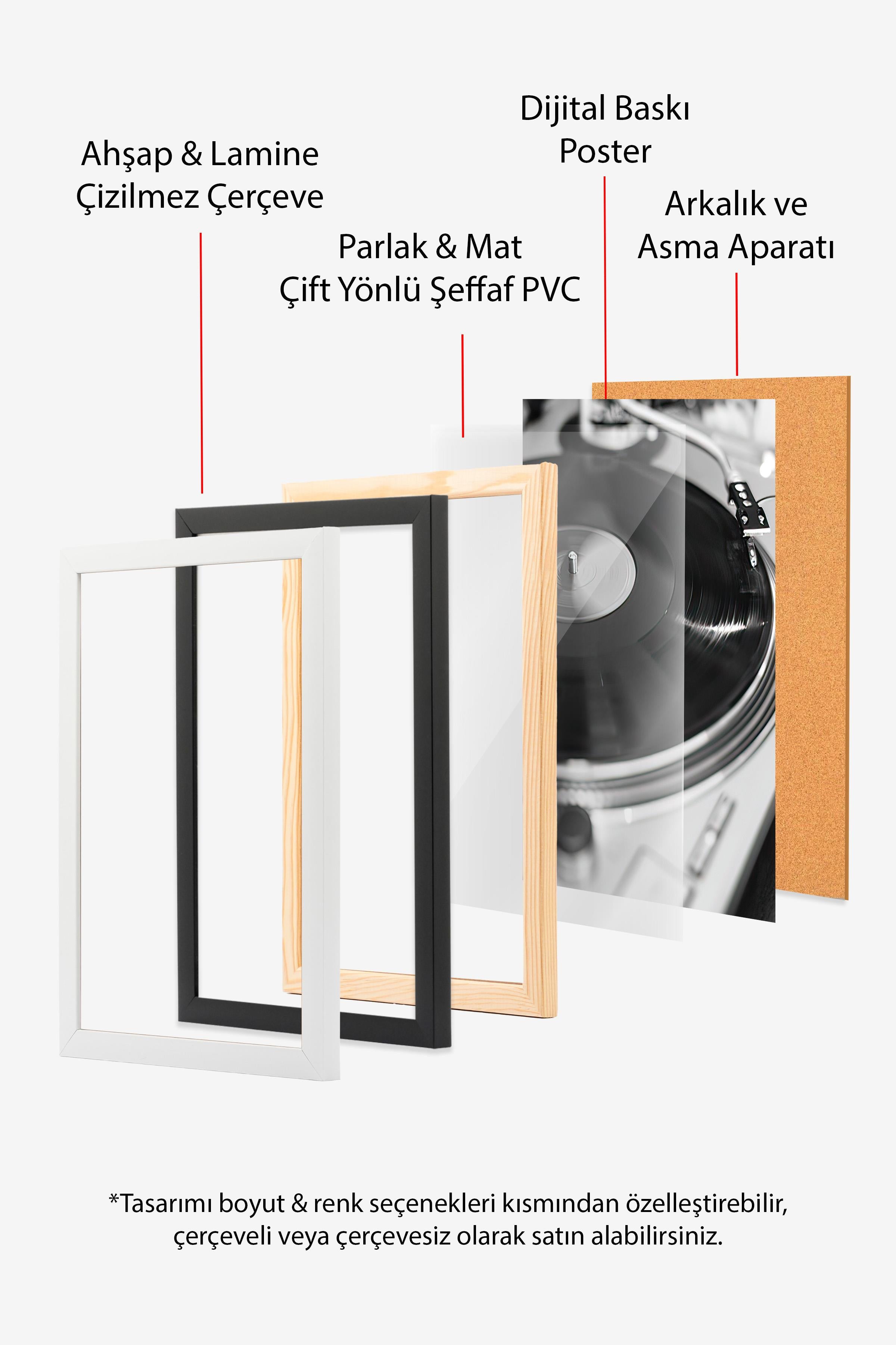 Vinyl Record Çerçeveli Tablo, Beyaz Çerçeve ve Poster, Dikey Duvar Tablosu Comfort Serisi NO:108394