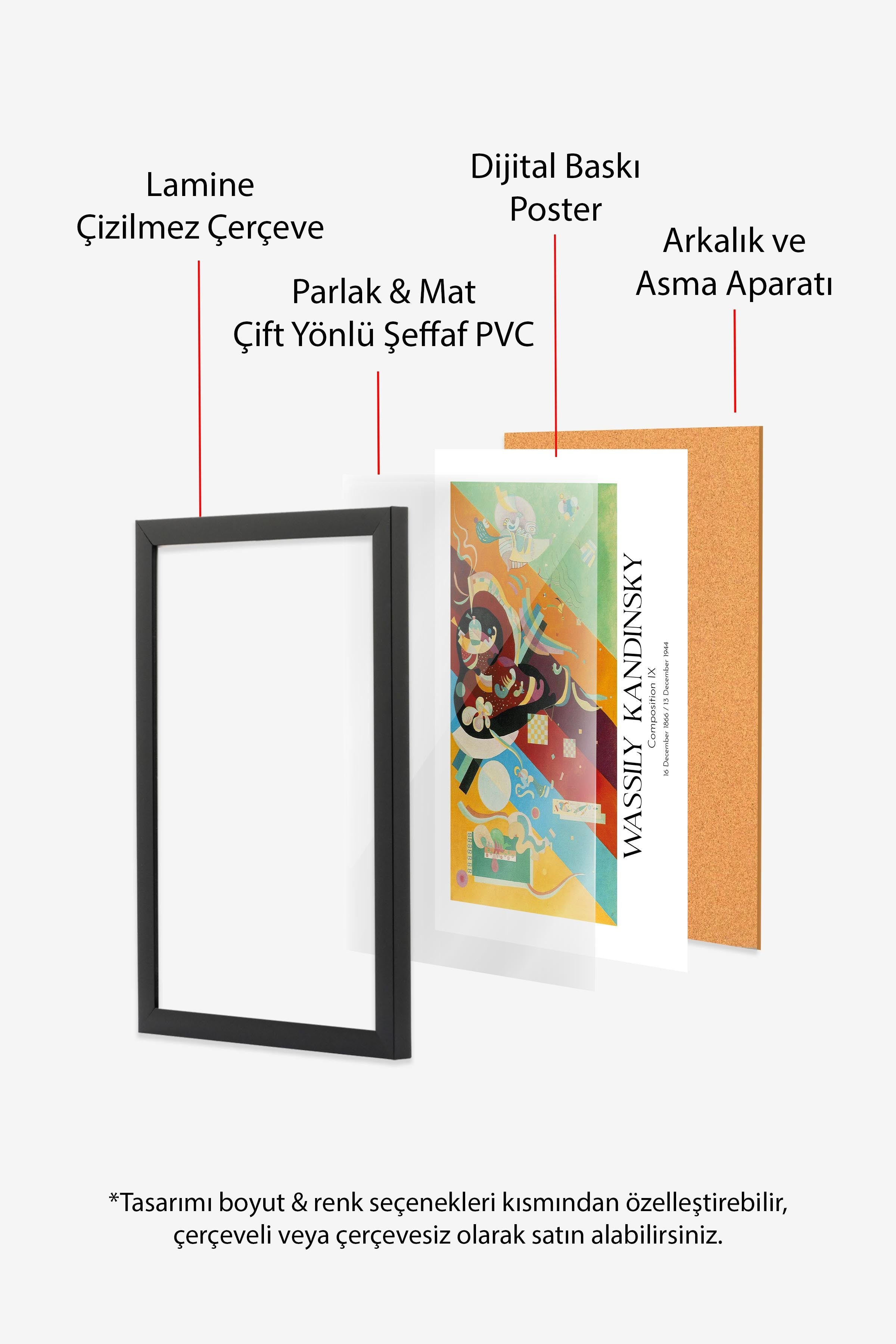 Wassily Kandinsky - Composition IX, Siyah Çerçeveli Tablo, Sanat Serisi NO:112437