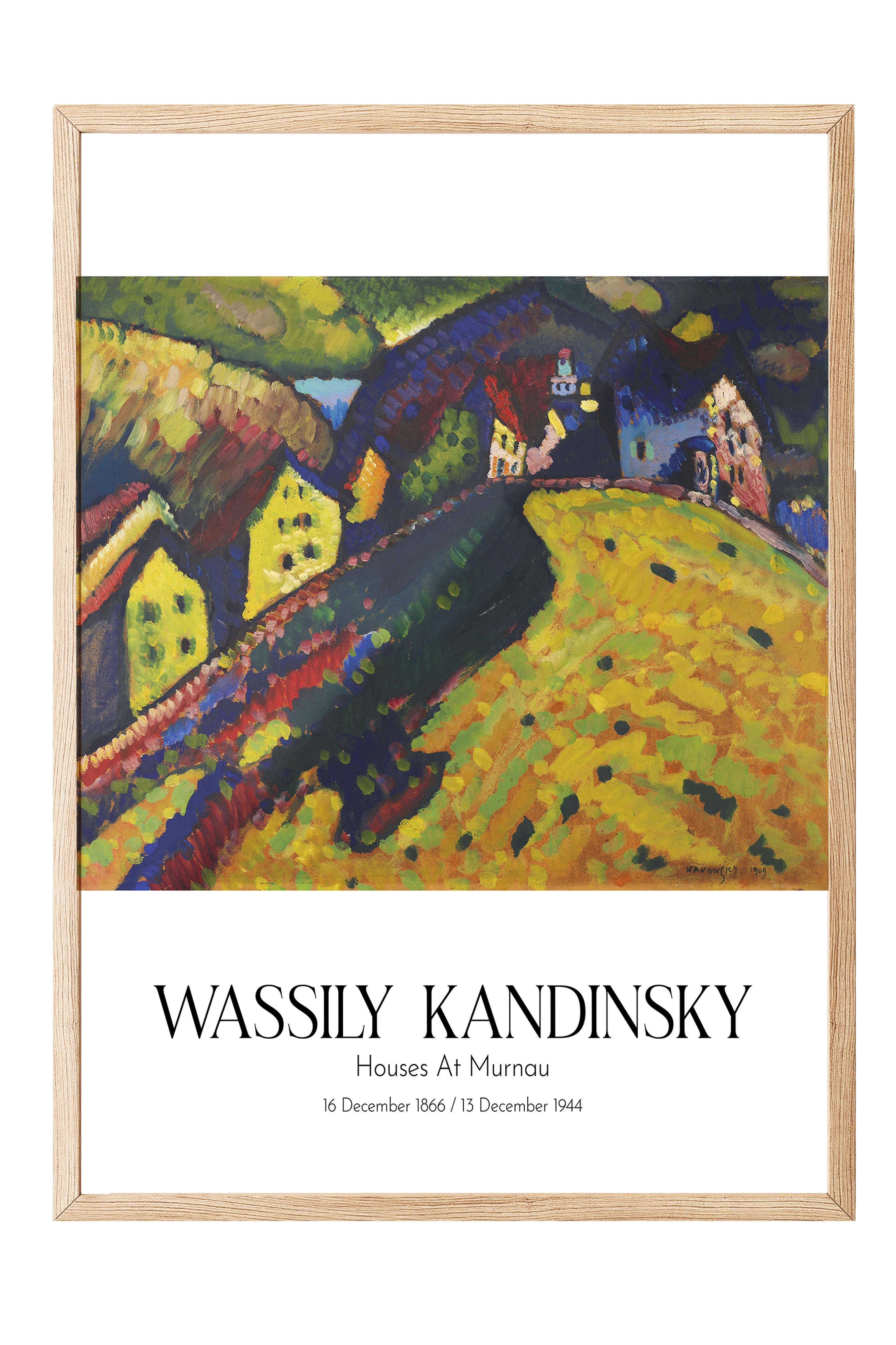Wassily Kandinsky - Houses At Murnau, Ahşap Çerçeveli Tablo, Sanat Serisi NO:112429