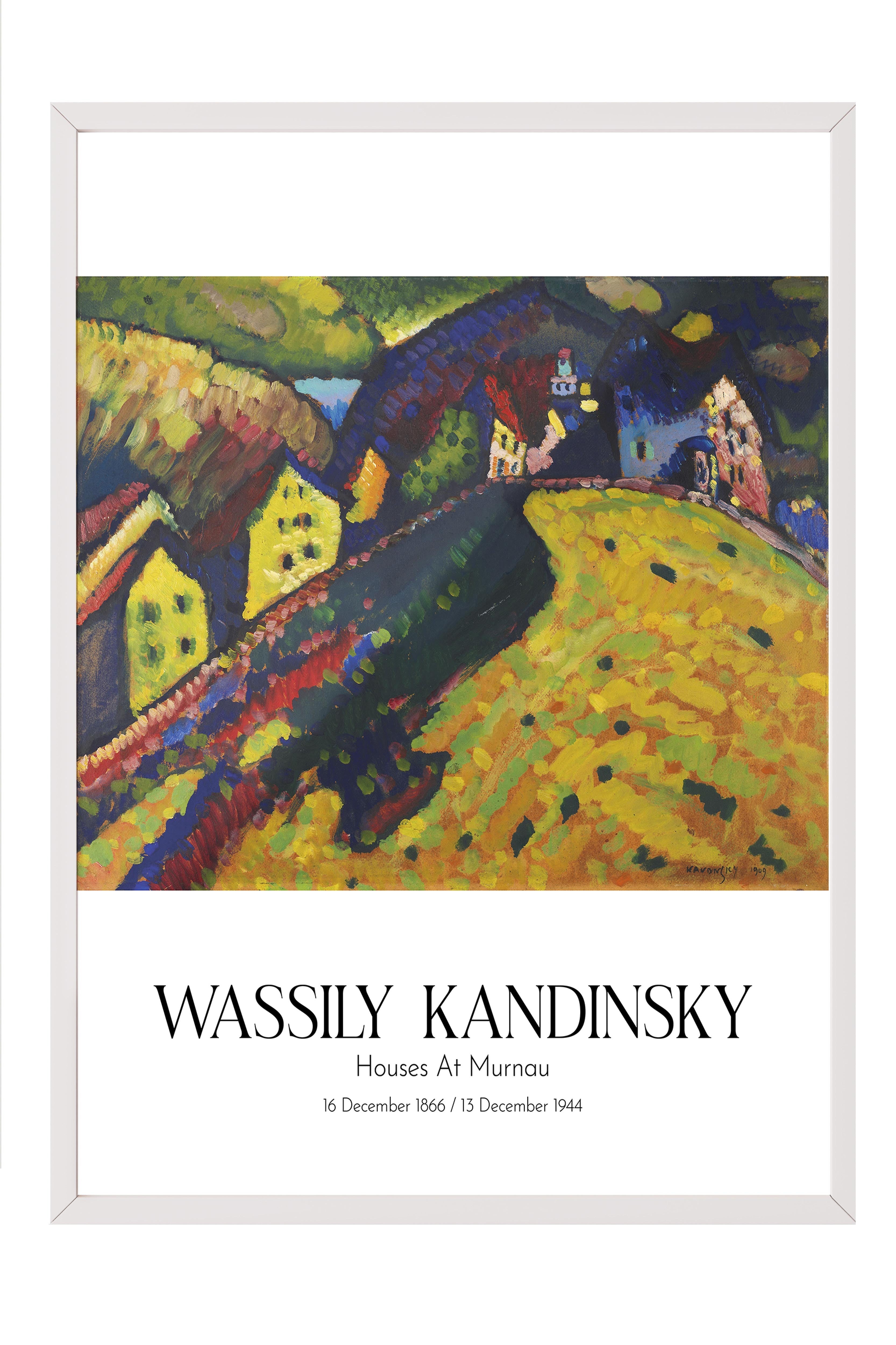 Wassily Kandinsky - Houses At Murnau, Beyaz Çerçeveli Tablo, Sanat Serisi NO:112429