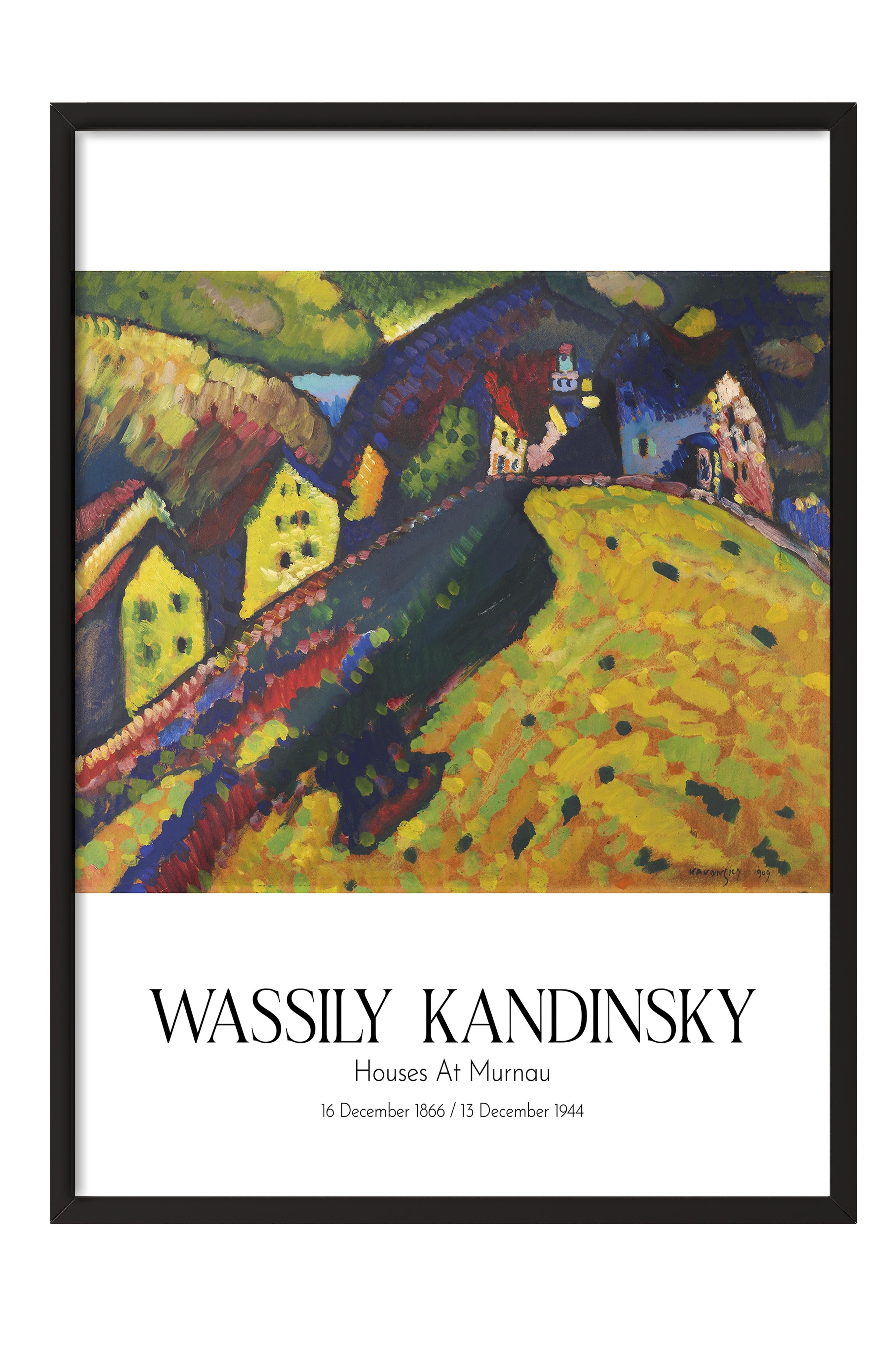 Wassily Kandinsky - Houses At Murnau, Siyah Çerçeveli Tablo, Sanat Serisi NO:112429