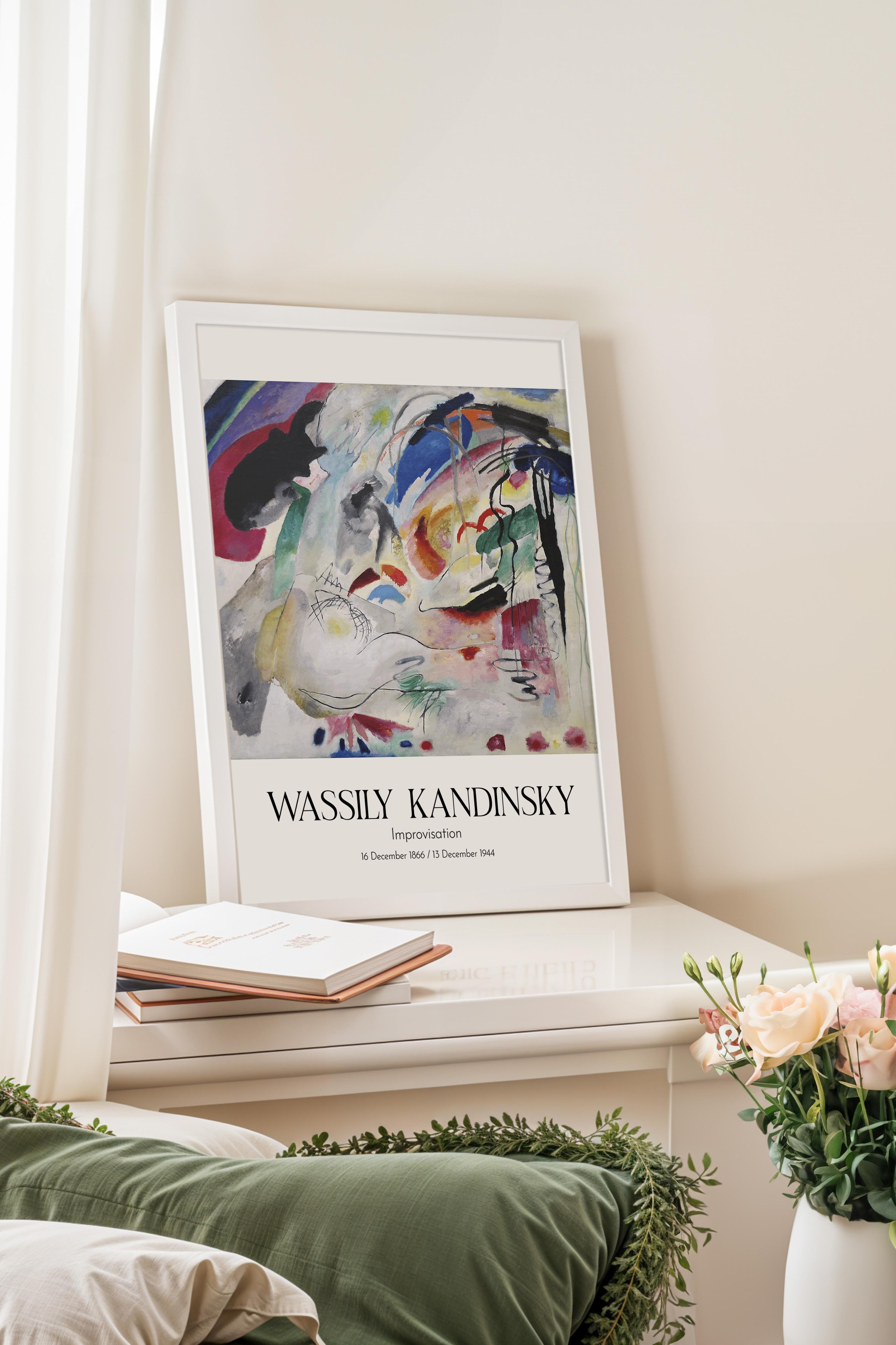 Wassily Kandinsky - Improvisation, Beyaz Çerçeveli Tablo, Sanat Serisi NO:112431
