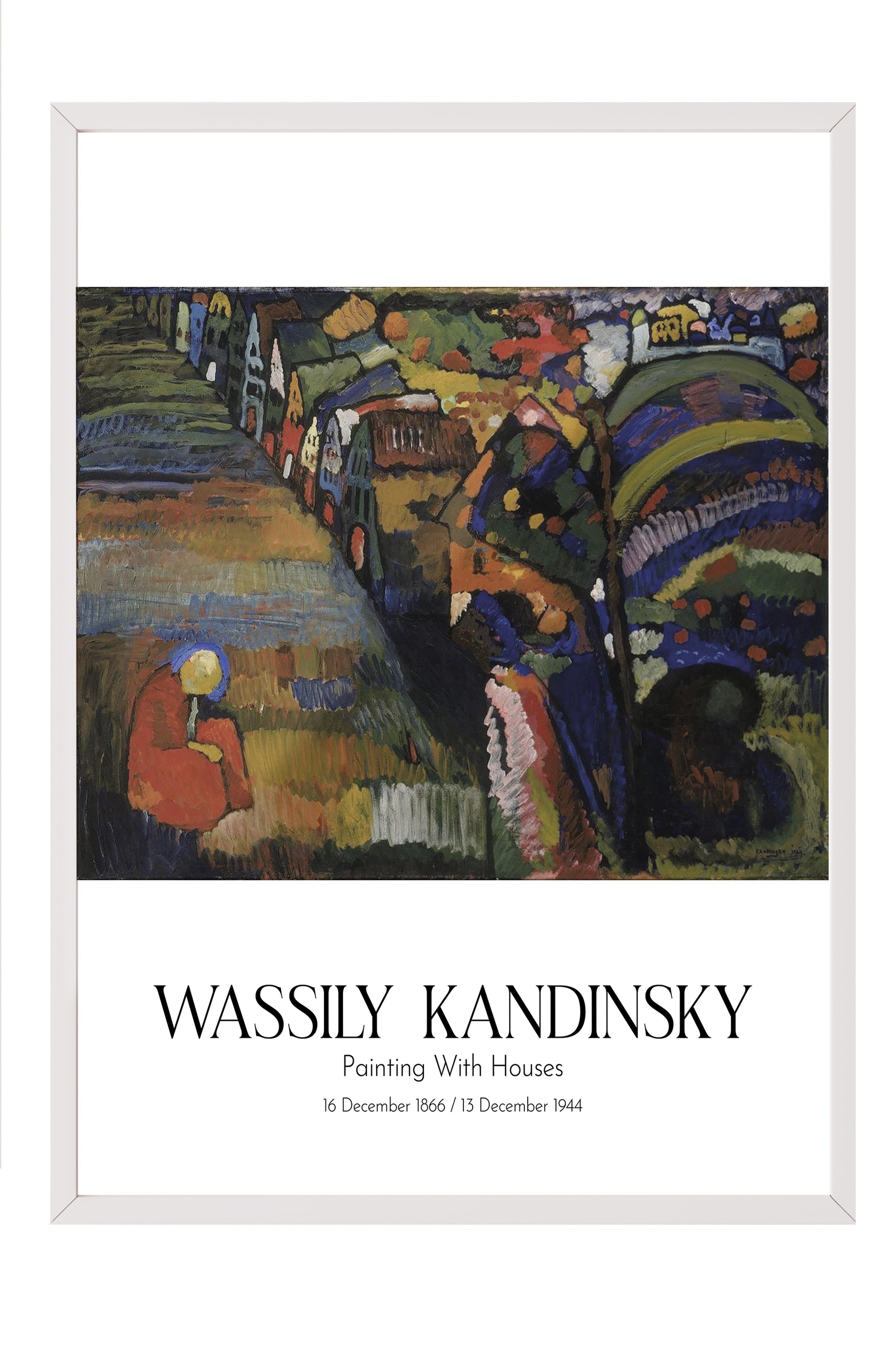 Wassily Kandinsky - Painting With Houses, Beyaz Çerçeveli Tablo, Sanat Serisi NO:112432