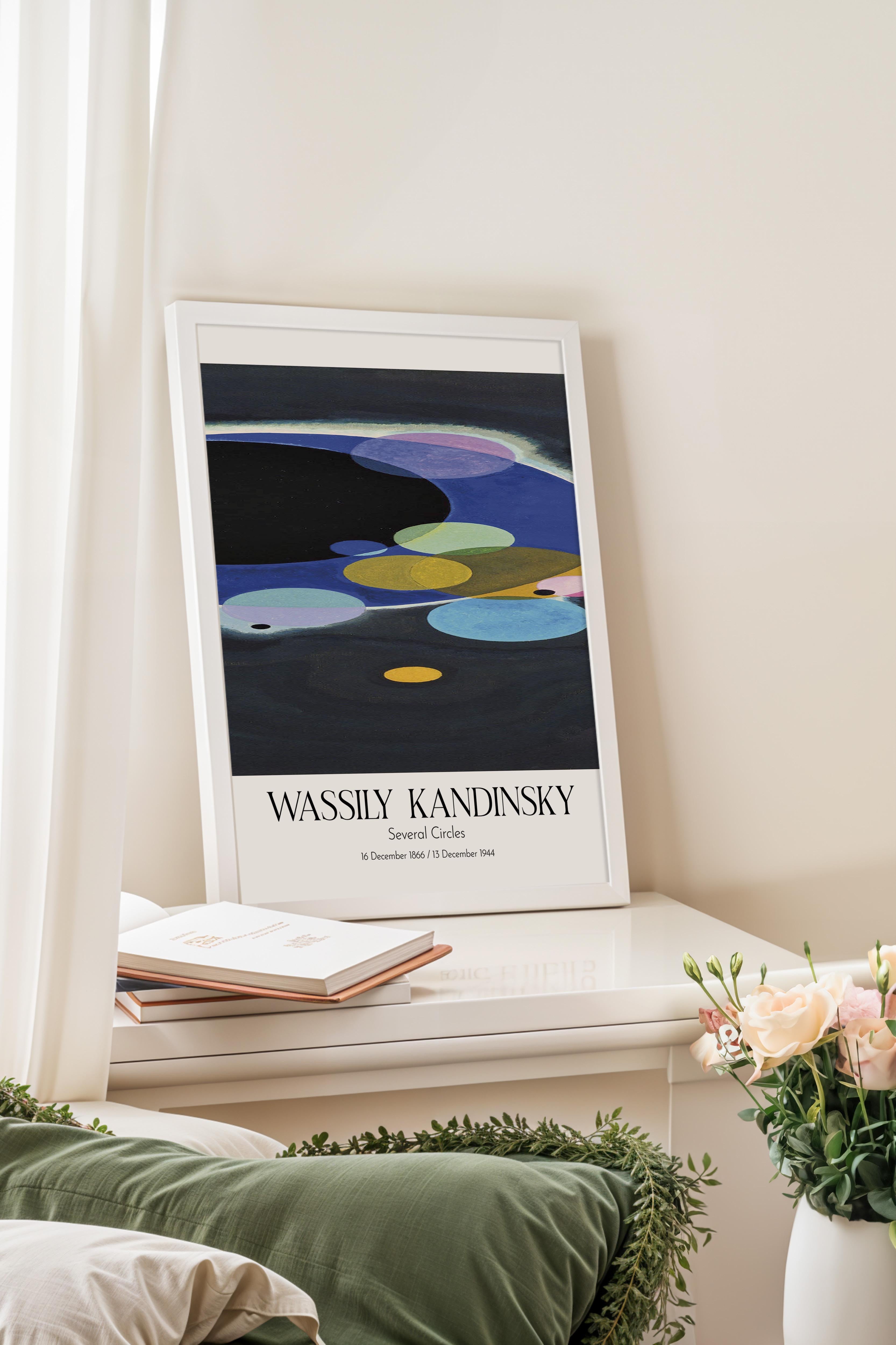 Wassily Kandinsky - Several Circles, Beyaz Çerçeveli Tablo, Sanat Serisi NO:112433