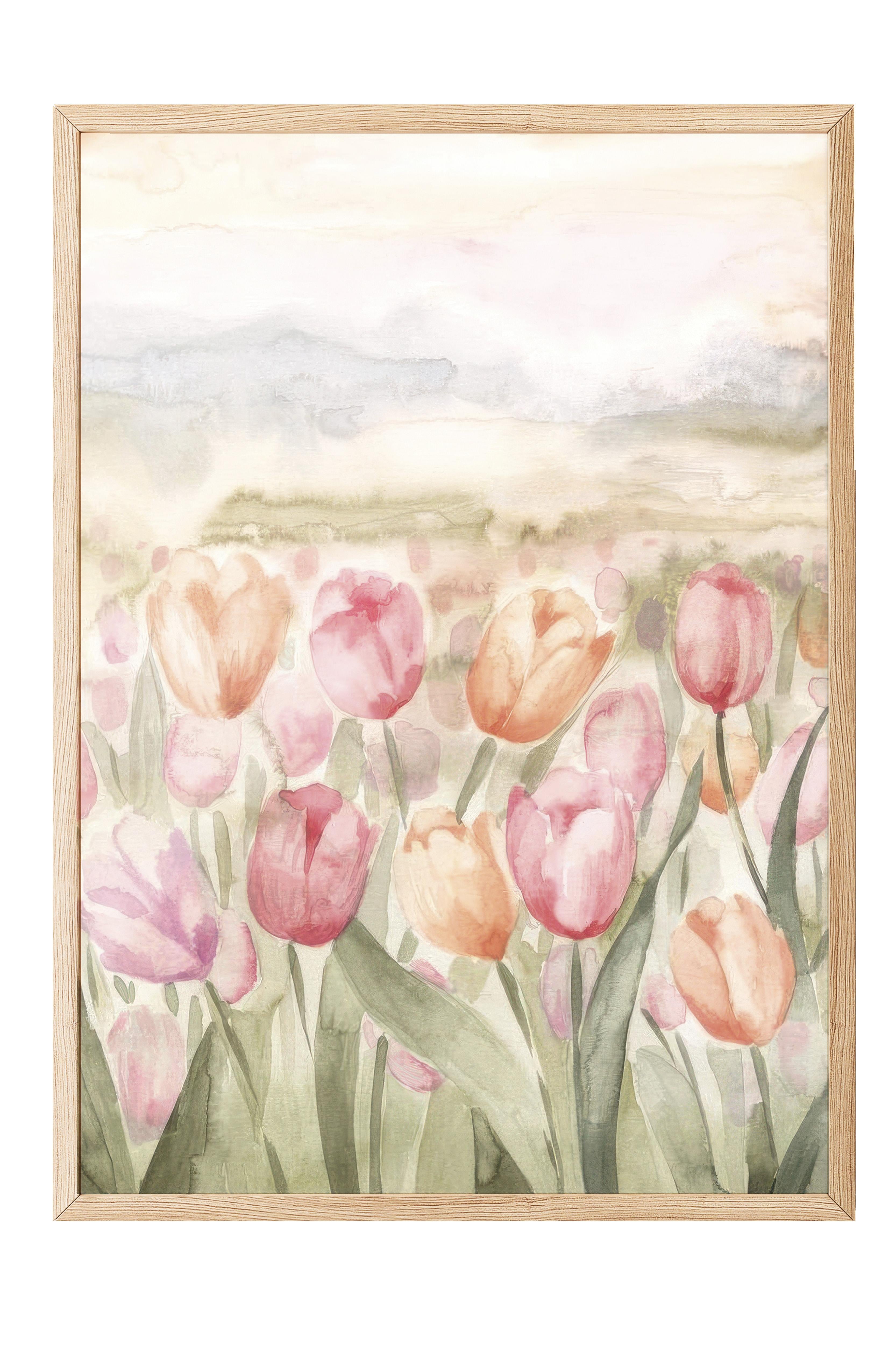 Watercolor Tulips Çerçeveli Tablo, Ahşap Çerçeve ve Poster, Duvar Tablosu Comfort Serisi NO:108543