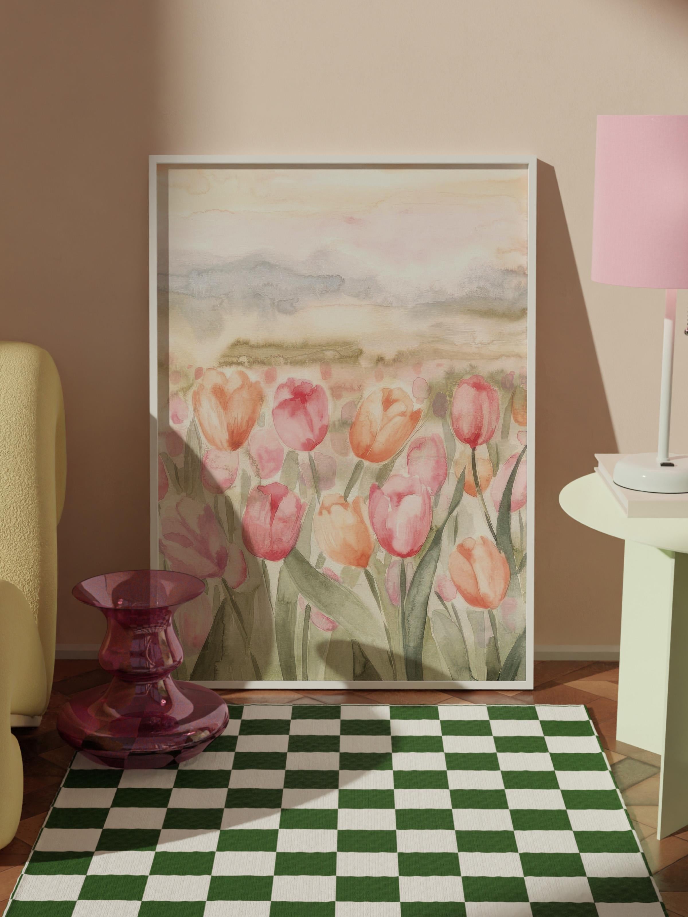 Watercolor Tulips Çerçeveli Tablo, Beyaz Çerçeve ve Poster, Duvar Tablosu Comfort Serisi NO:108543