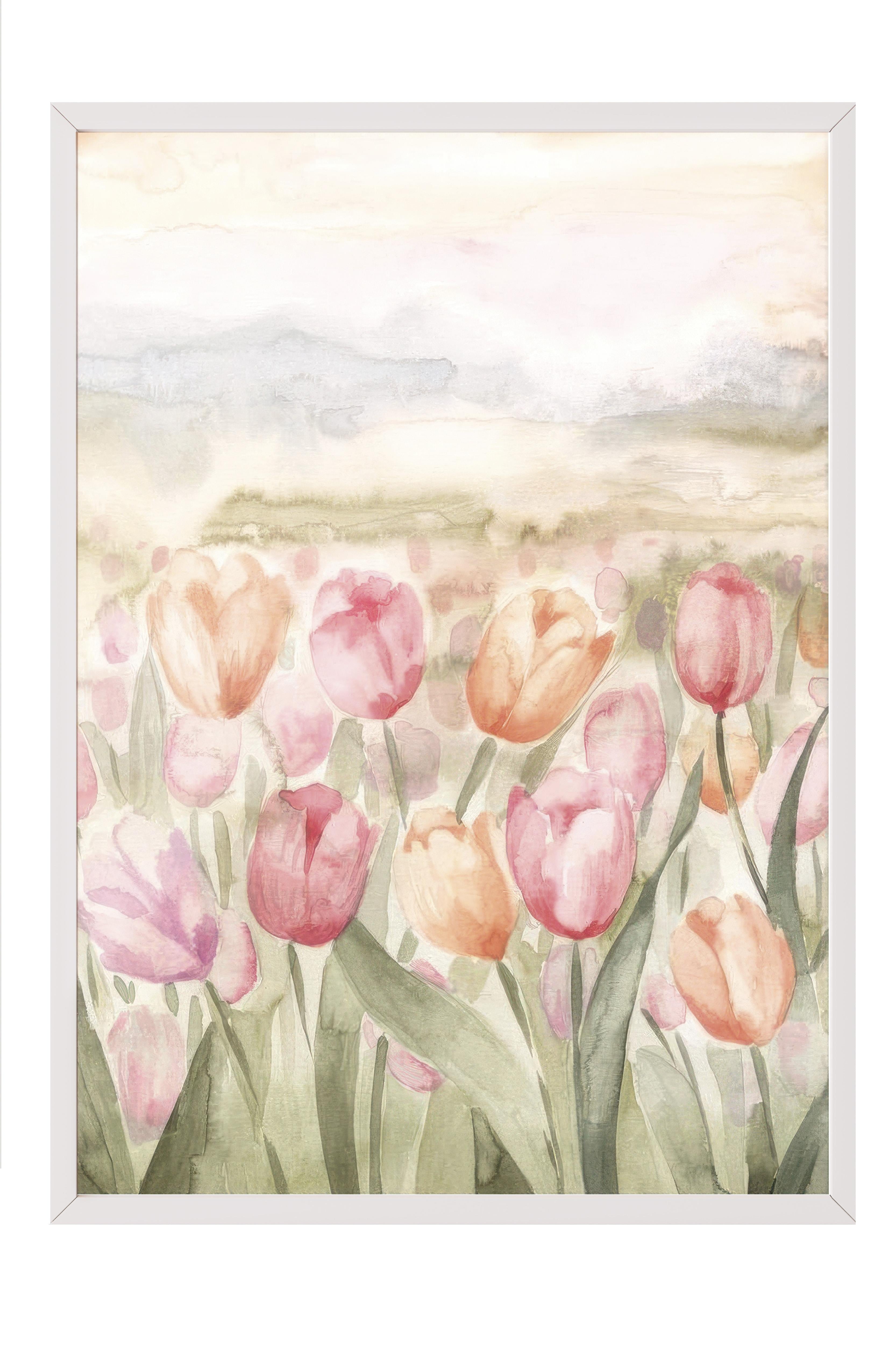 Watercolor Tulips Çerçeveli Tablo, Beyaz Çerçeve ve Poster, Duvar Tablosu Comfort Serisi NO:108543