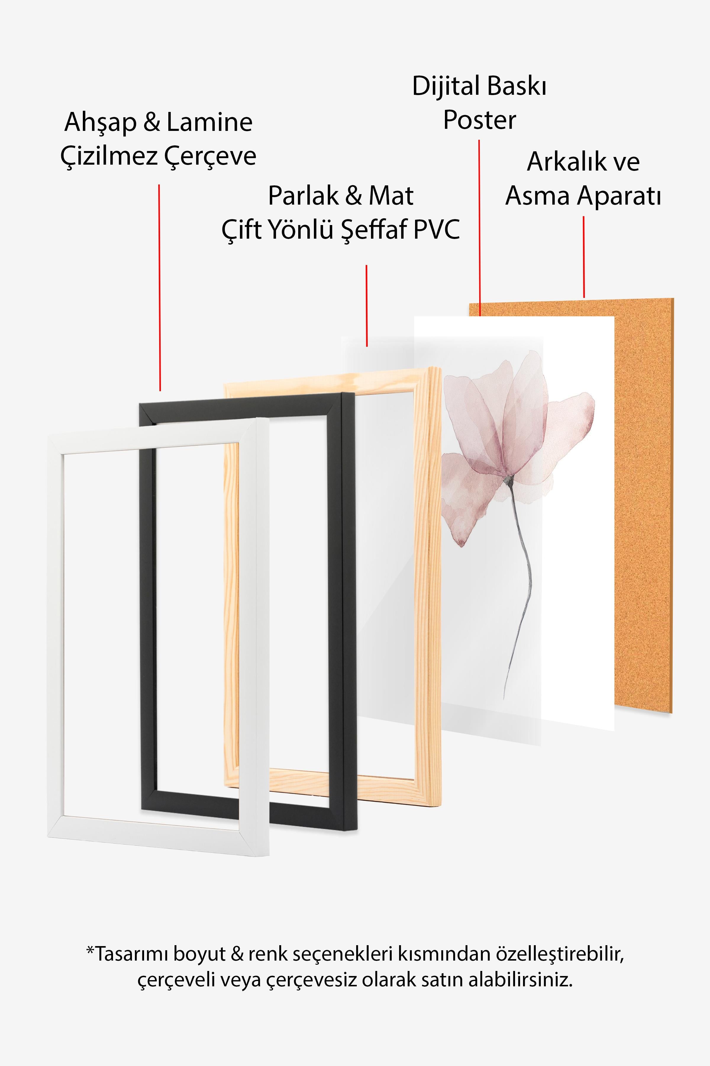 Watercolour Flower  Çerçeveli Tablo, Siyah Çerçeve ve Poster, Duvar Tablosu Comfort Serisi NO:108492