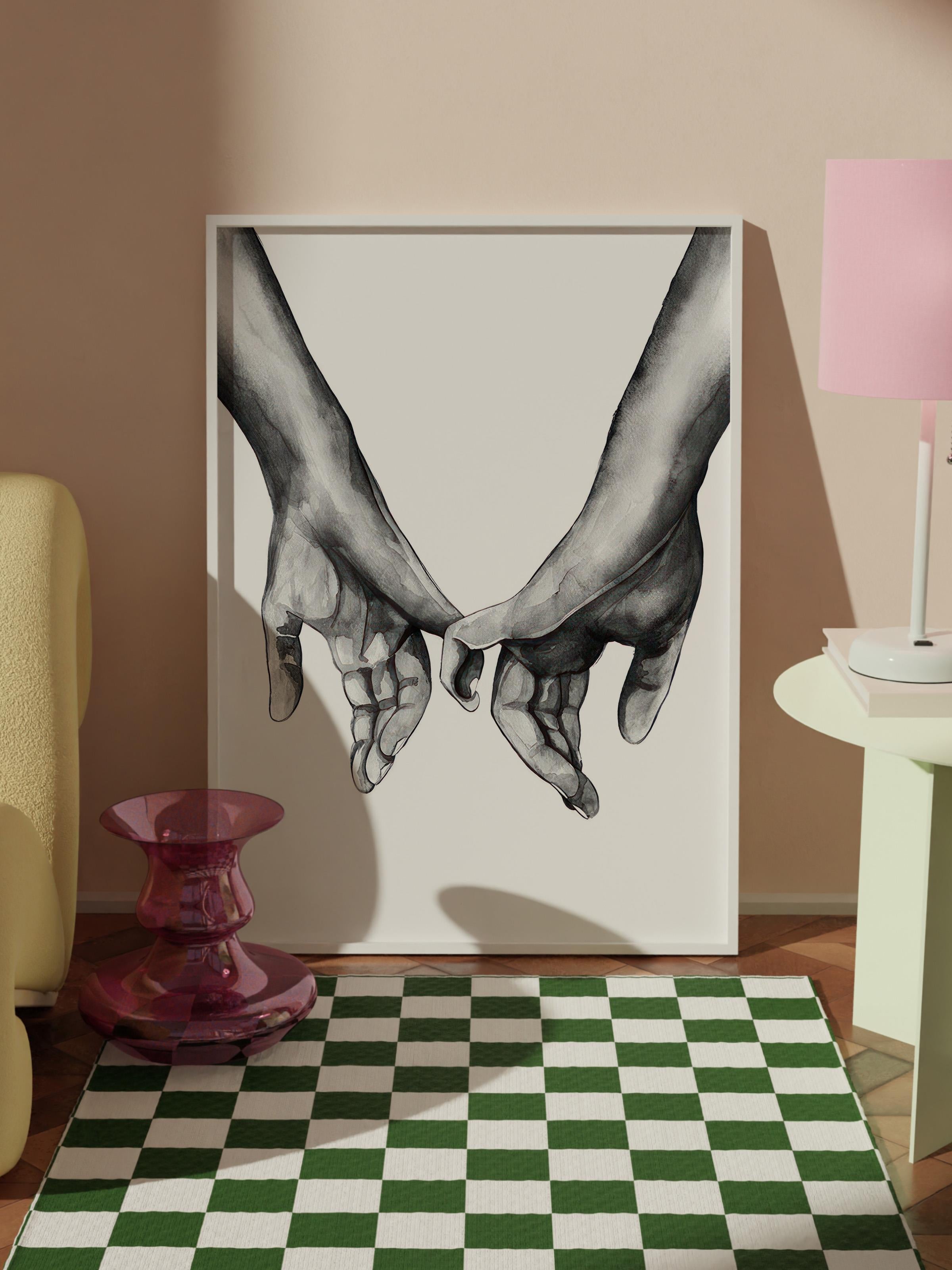 Watercolour Hands Çerçeveli Tablo, Beyaz Çerçeve ve Poster, Duvar Tablosu Comfort Serisi NO:108518