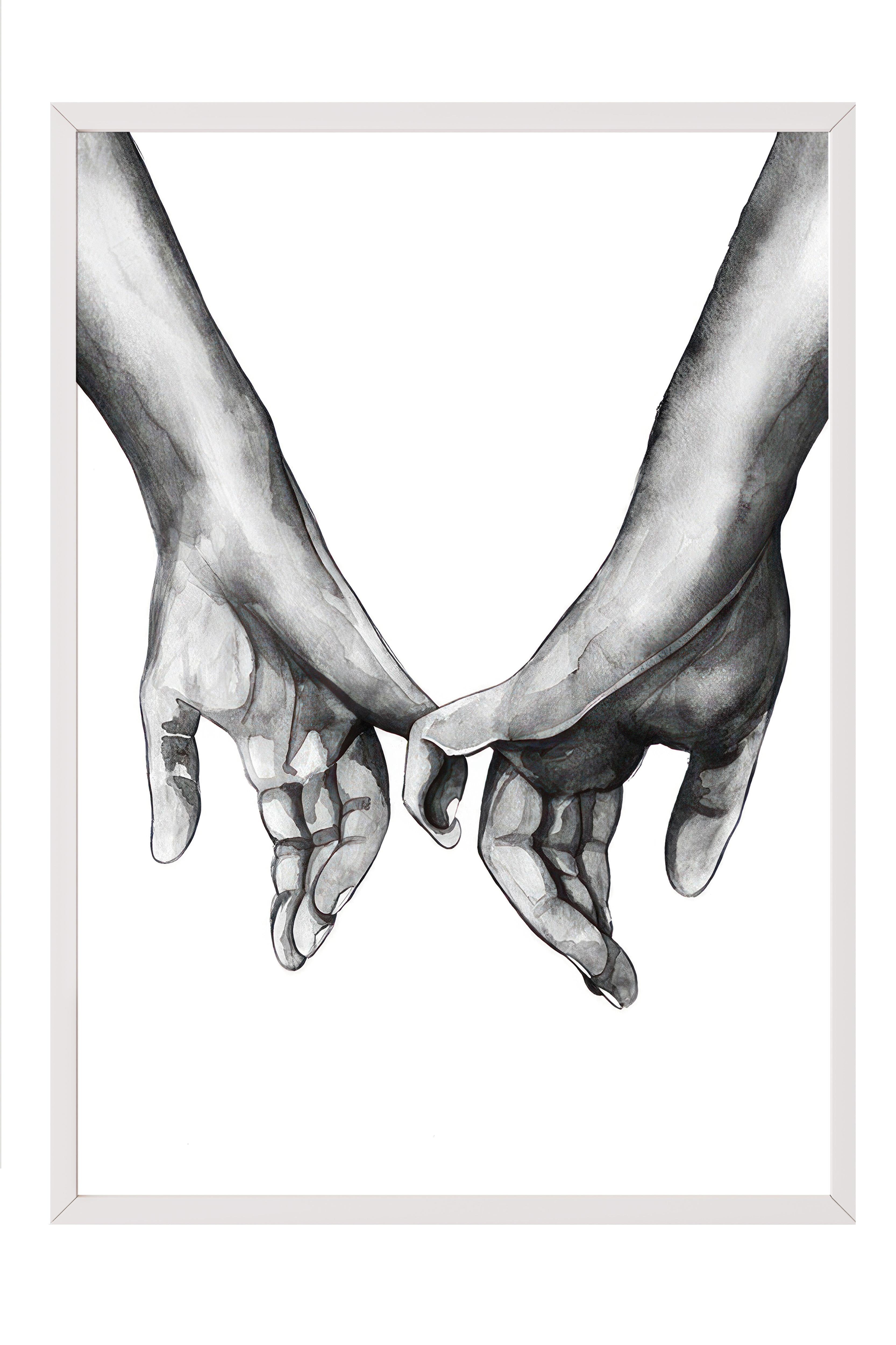 Watercolour Hands Çerçeveli Tablo, Beyaz Çerçeve ve Poster, Duvar Tablosu Comfort Serisi NO:108518