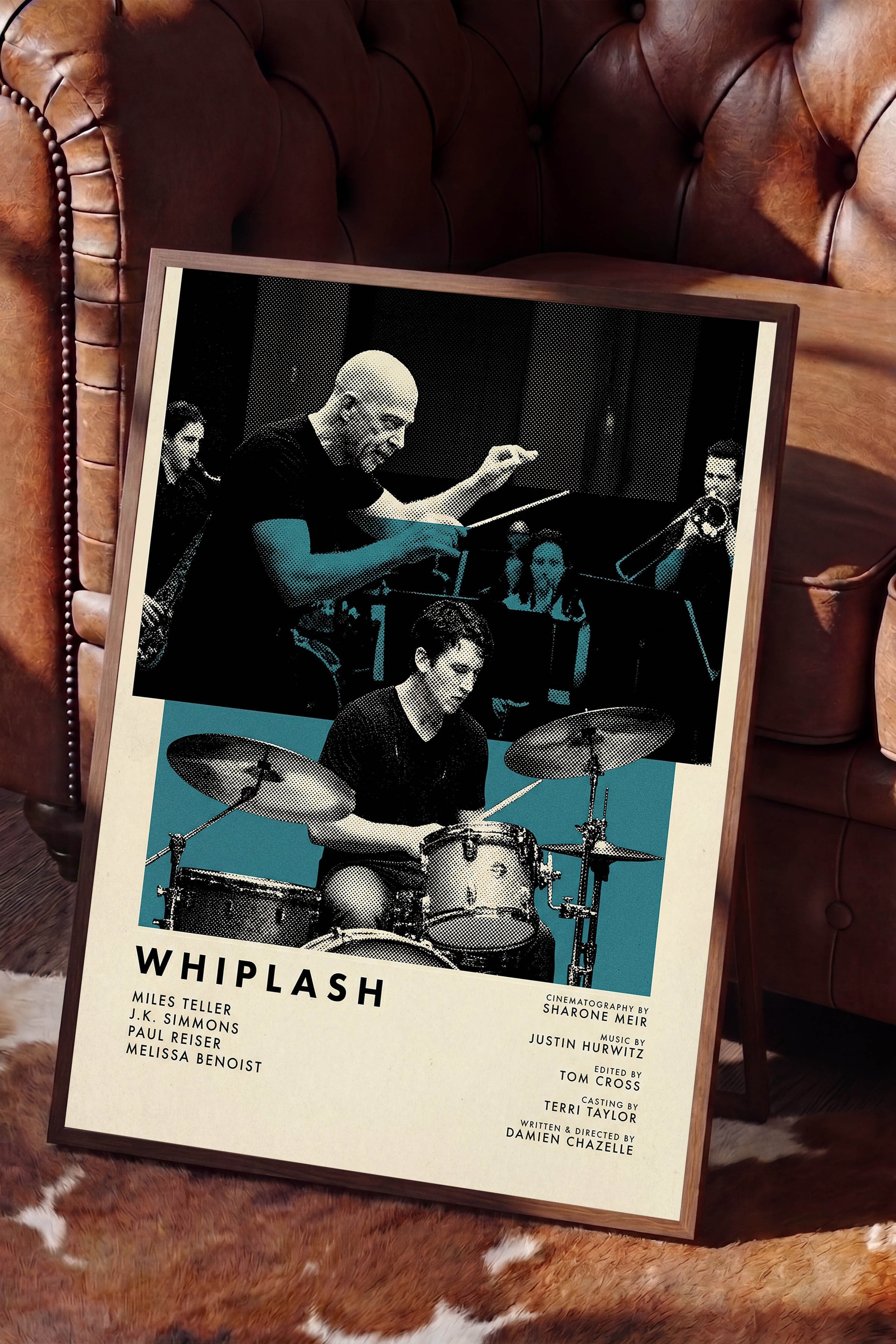 Whiplash Kahverengi Çerçeveli Poster, Sinema ve Dizi Tablo, Film Dizi Afişleri NO:112830