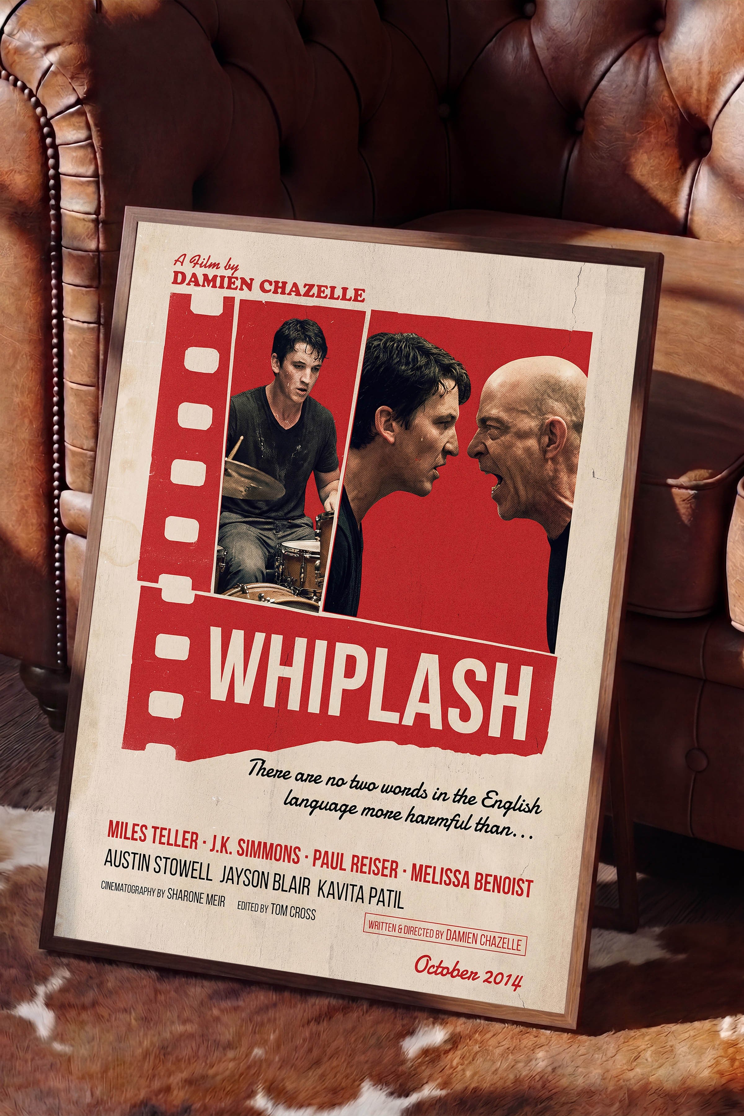 Whiplash Kahverengi Çerçeveli Poster, Sinema ve Dizi Tablo, Film Dizi Afişleri NO:112904