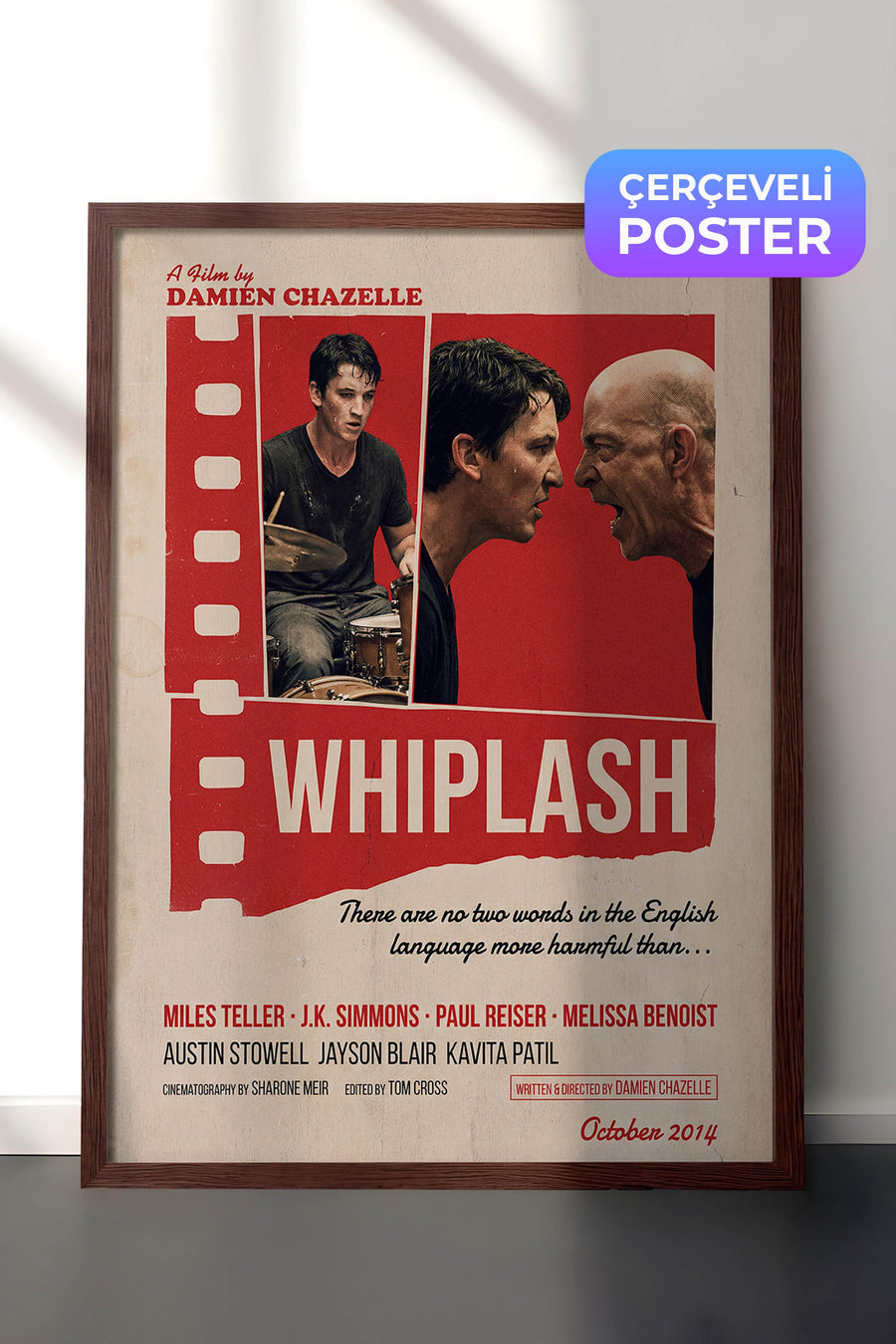 Whiplash Kahverengi Çerçeveli Poster, Sinema ve Dizi Tablo, Film Dizi Afişleri NO:112904