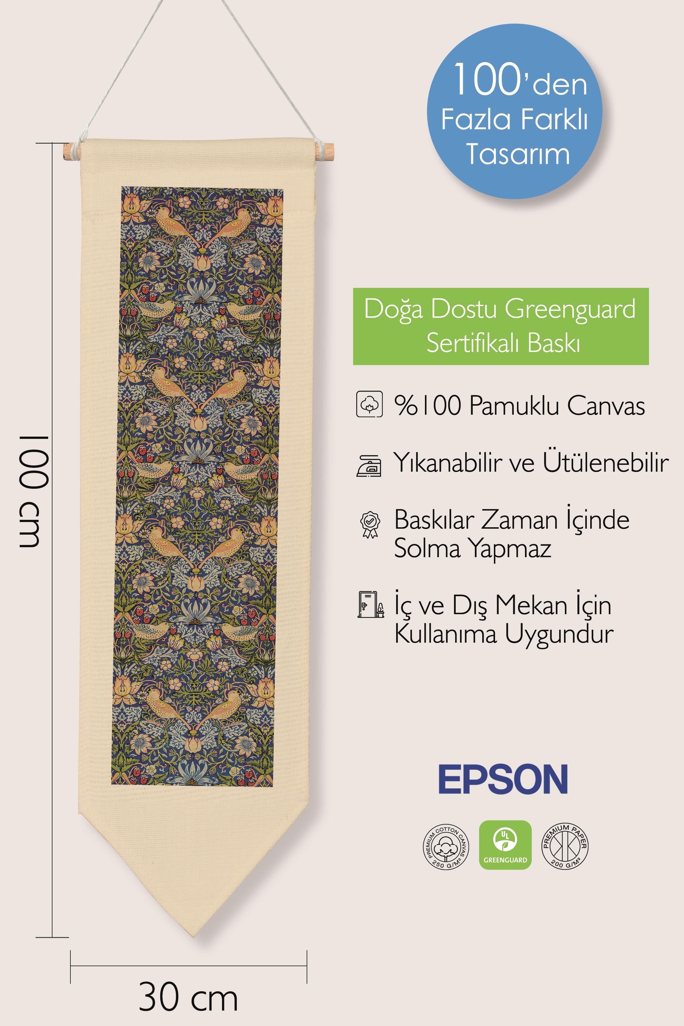 William Morisse Duvar Halısı, Sanat Serisi Dekor, 100cm Kanvas Flama Askılı Duvar Örtüsü NO:708