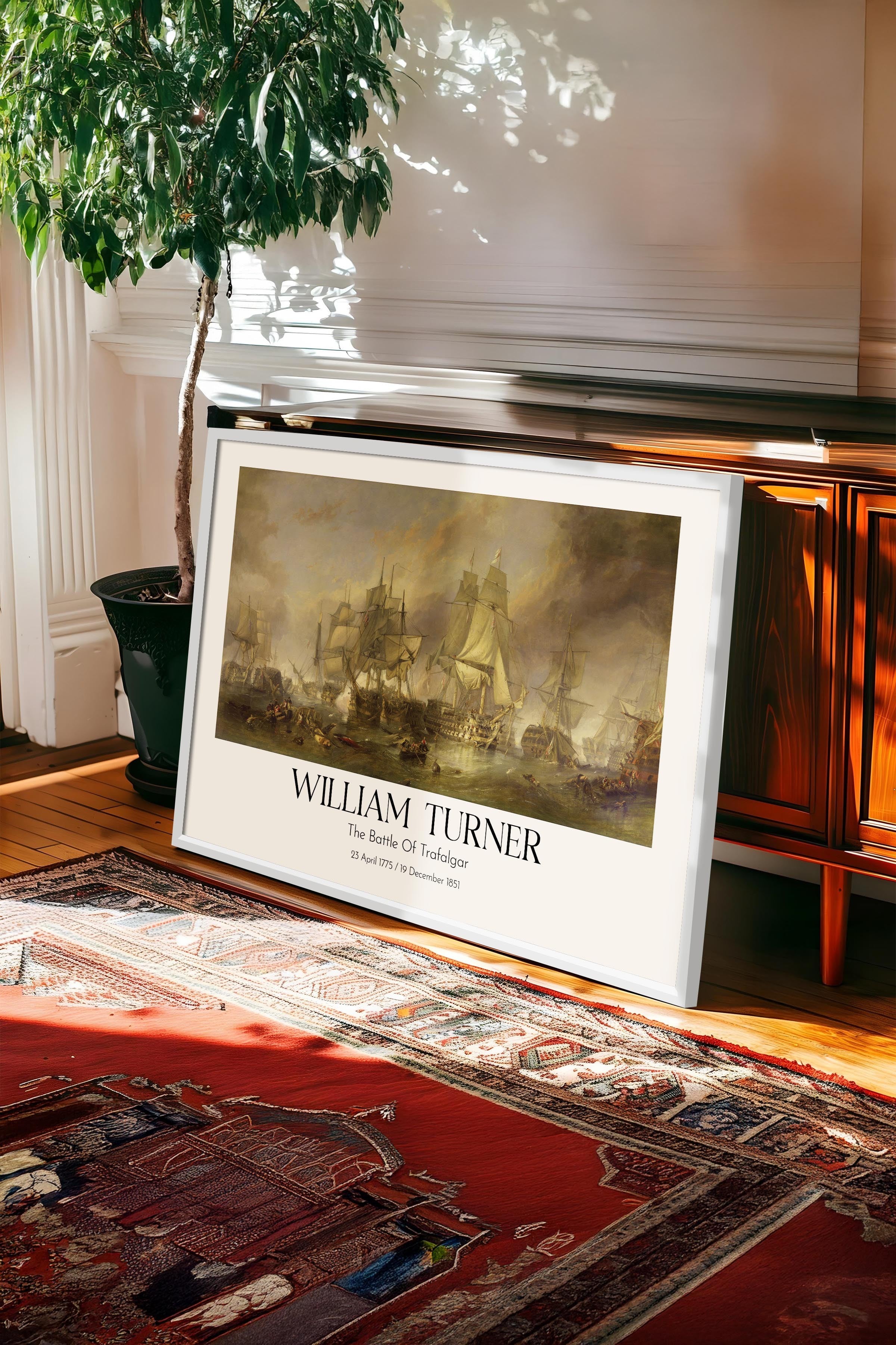 William Turner - The Battle Of Trafalgar, Beyaz Çerçeveli Tablo, Sanat Serisi NO:112473