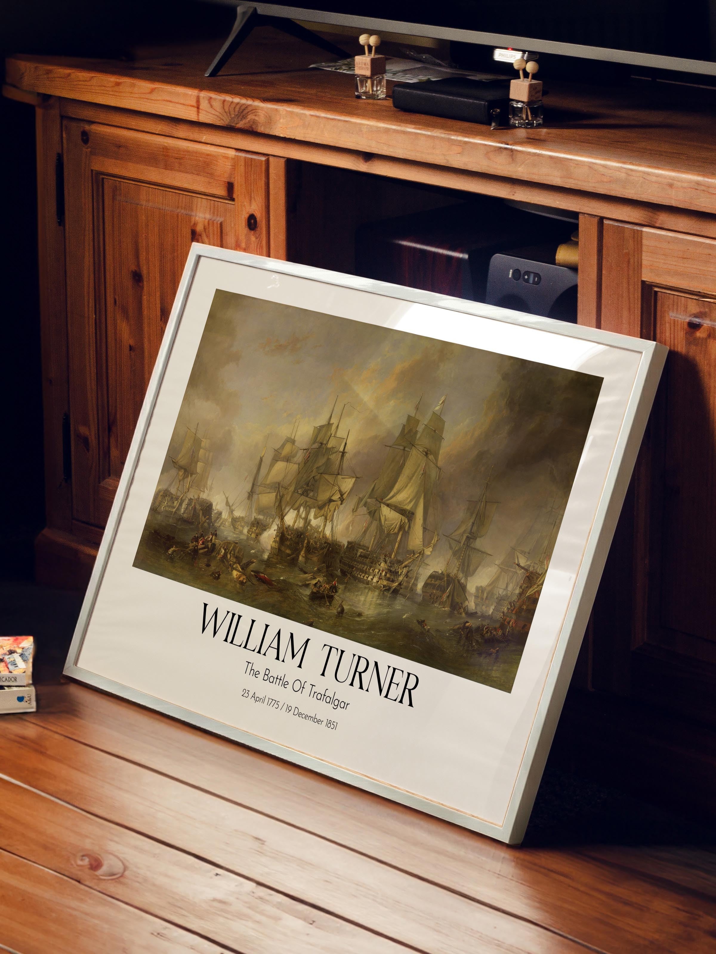 William Turner - The Battle Of Trafalgar, Beyaz Çerçeveli Tablo, Sanat Serisi NO:112473