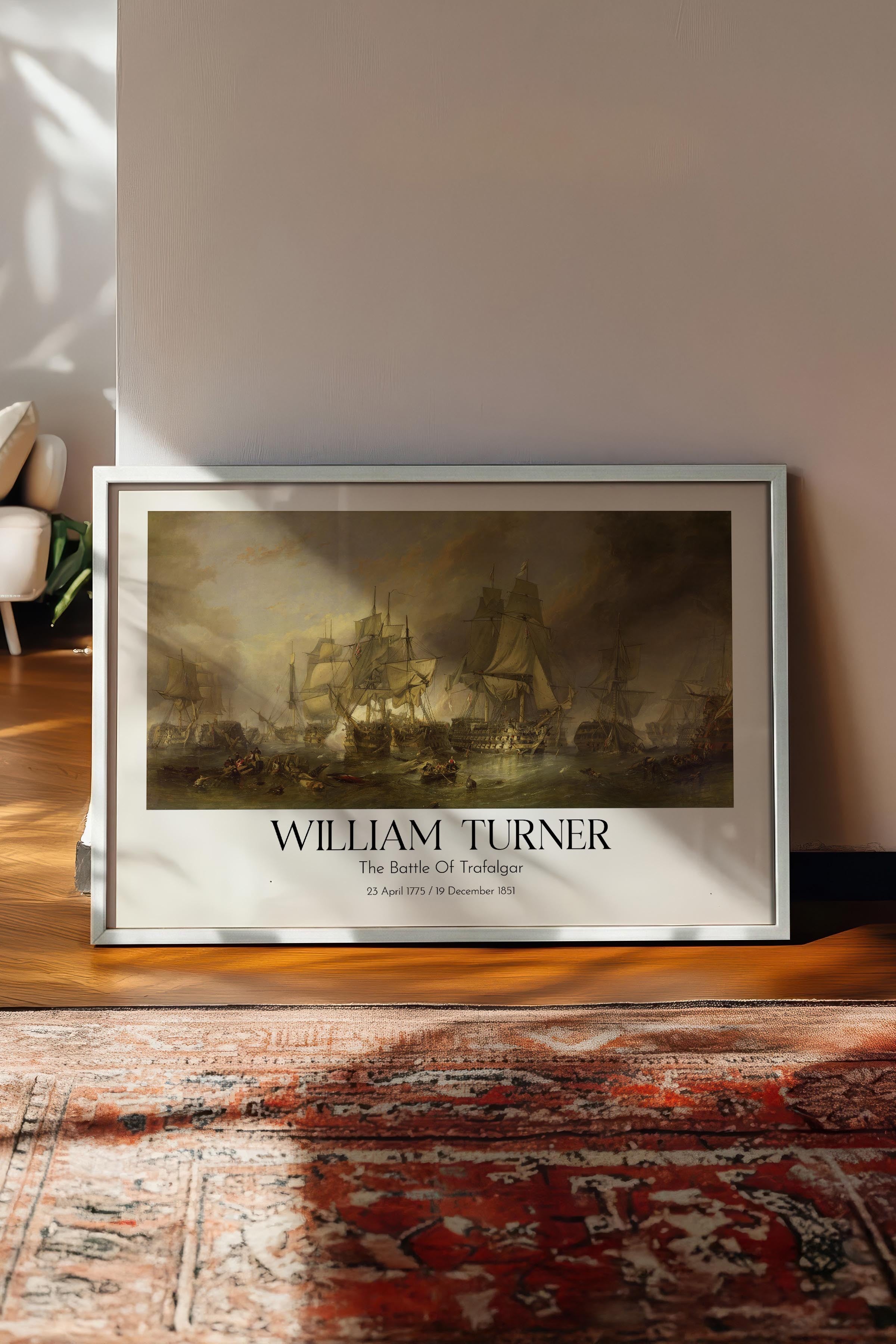 William Turner - The Battle Of Trafalgar, Beyaz Çerçeveli Tablo, Sanat Serisi NO:112473