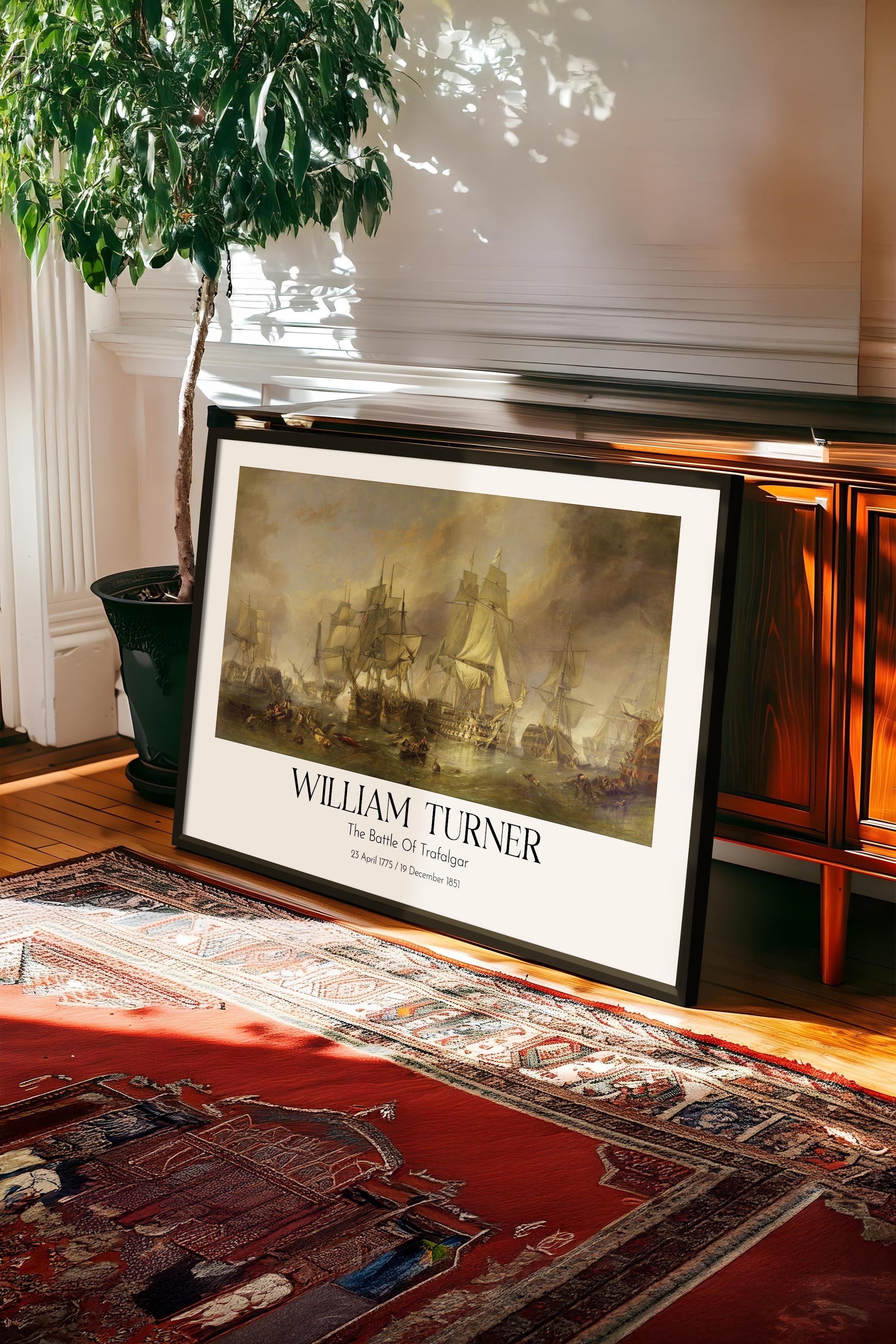 William Turner - The Battle Of Trafalgar, Siyah Çerçeveli Tablo, Sanat Serisi NO:112473