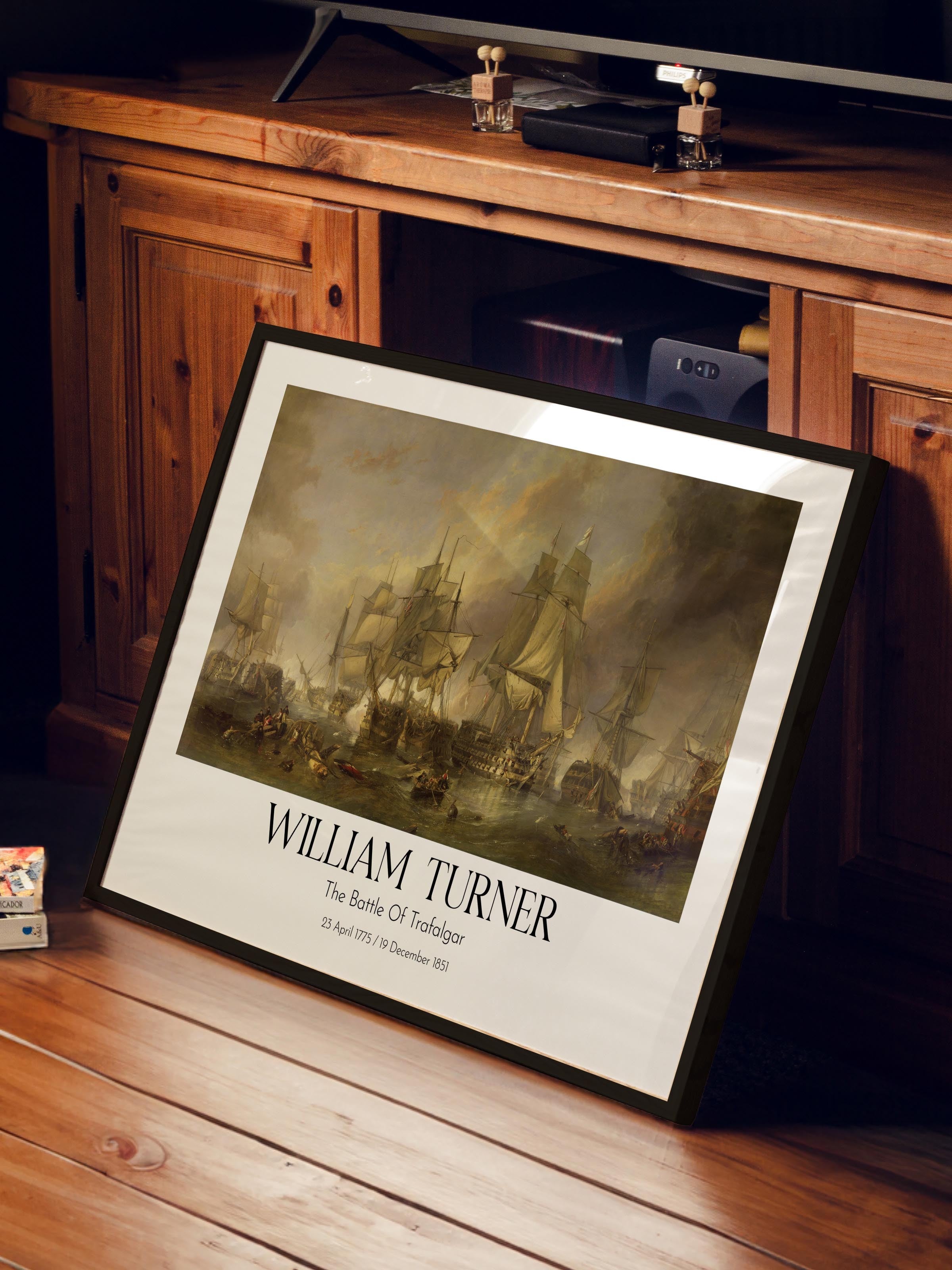 William Turner - The Battle Of Trafalgar, Siyah Çerçeveli Tablo, Sanat Serisi NO:112473