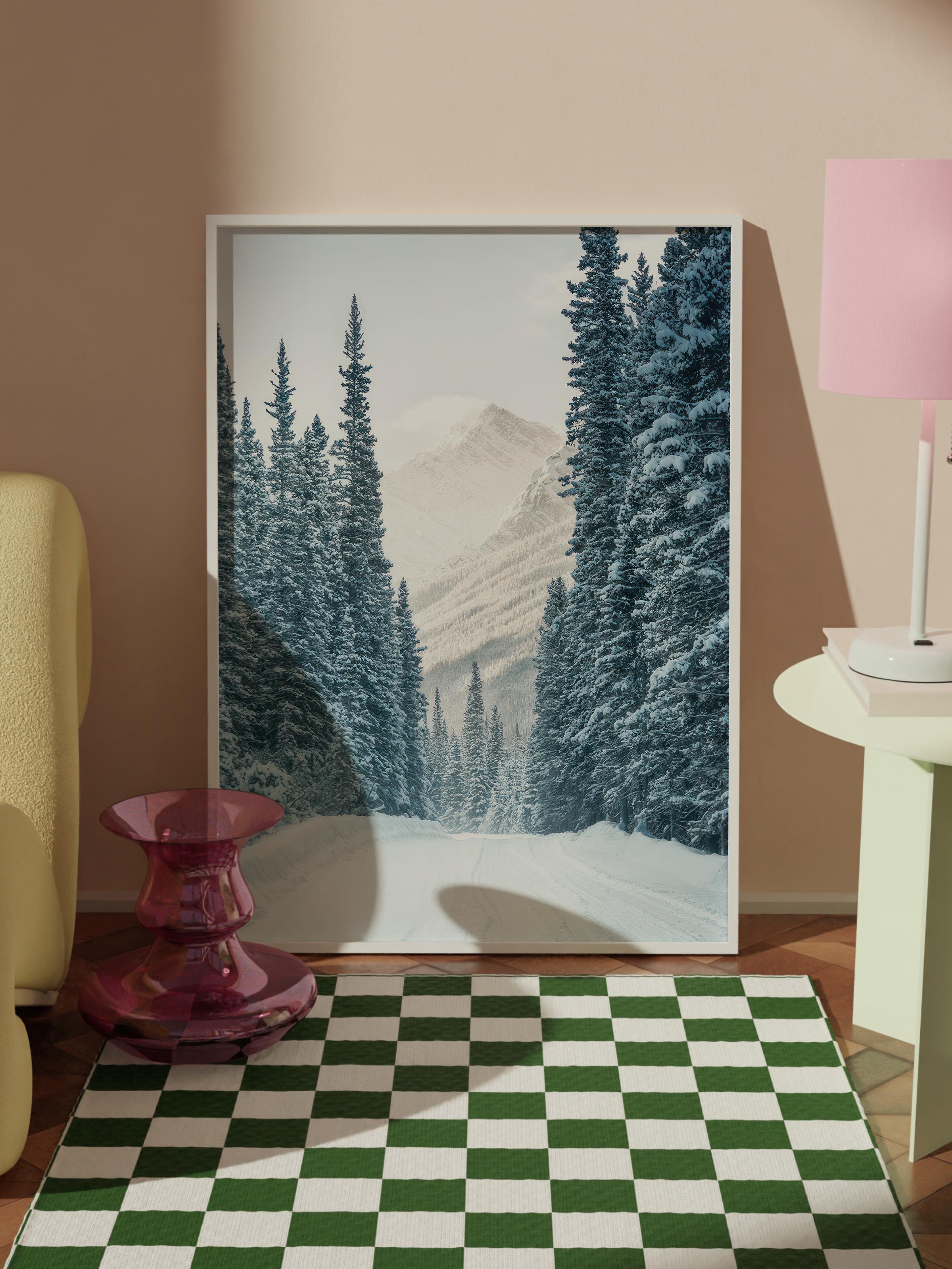 Winter Road Çerçeveli Yılbaşı Tablosu, Beyaz Çerçeve ve Poster Comfort Serisi NO:108511