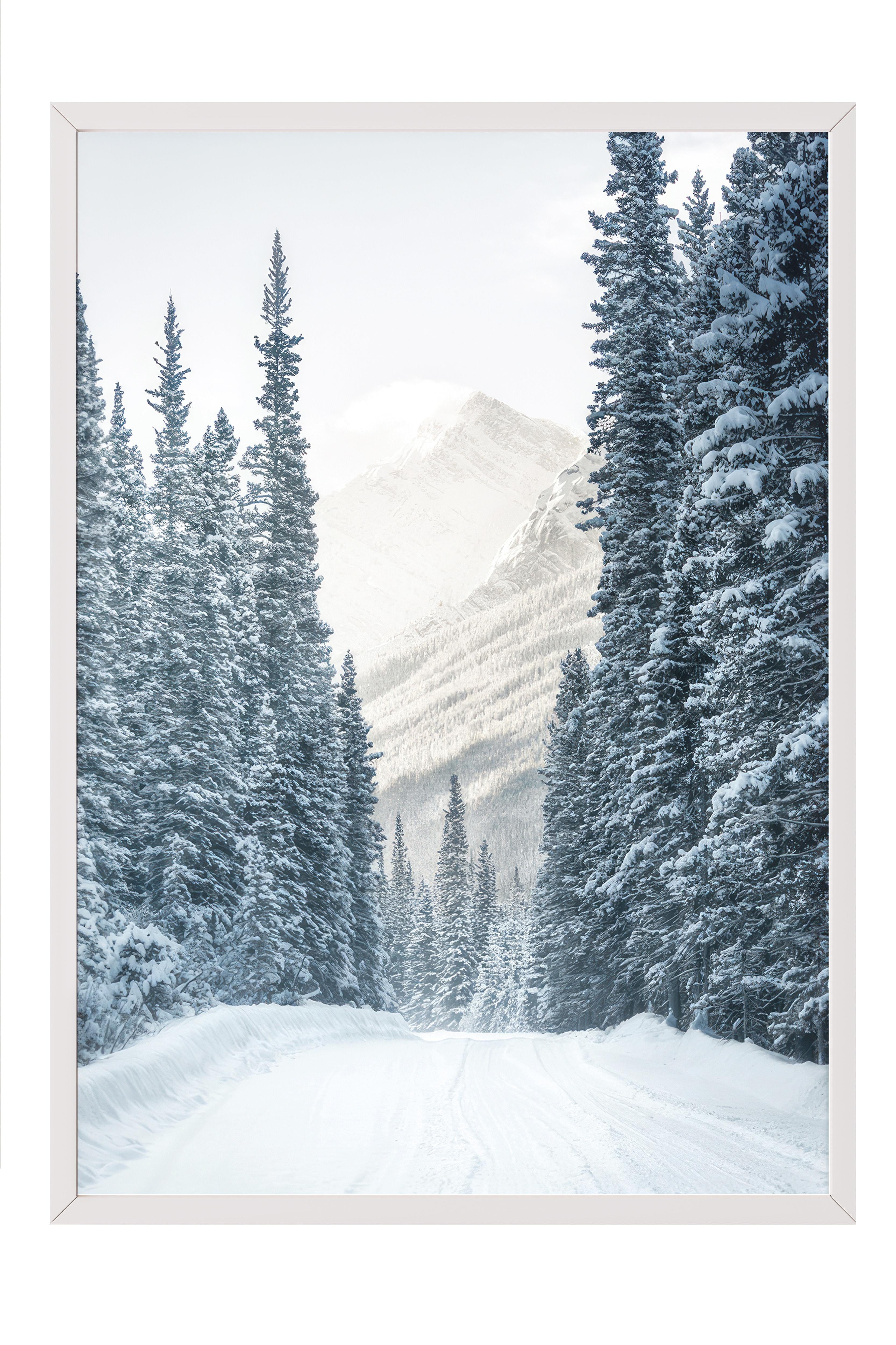 Winter Road Çerçeveli Yılbaşı Tablosu, Beyaz Çerçeve ve Poster Comfort Serisi NO:108511