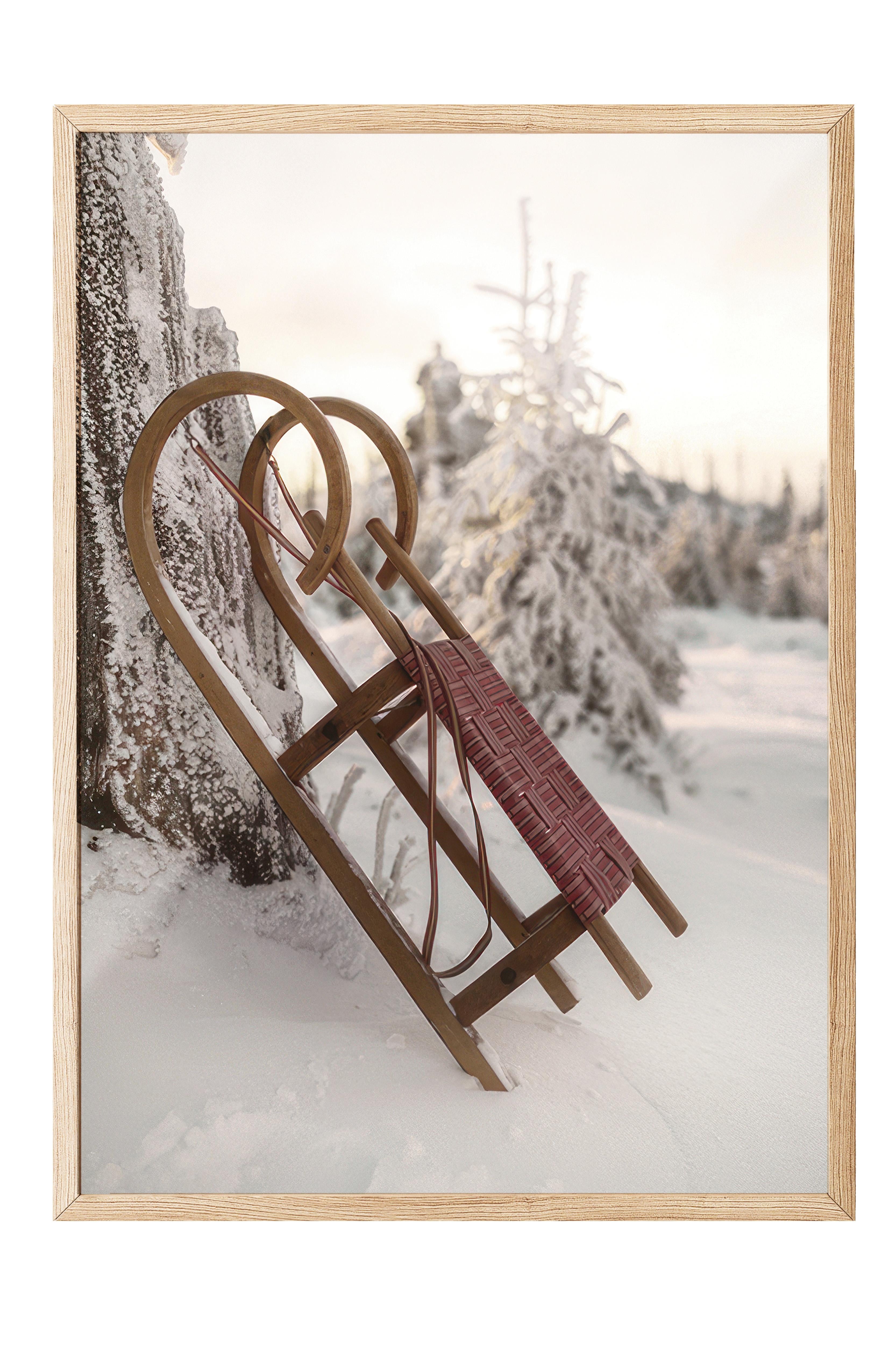 Winter Sleigh  Çerçeveli Yılbaşı Tablosu, Ahşap Çerçeve ve Poster Comfort Serisi NO:108512