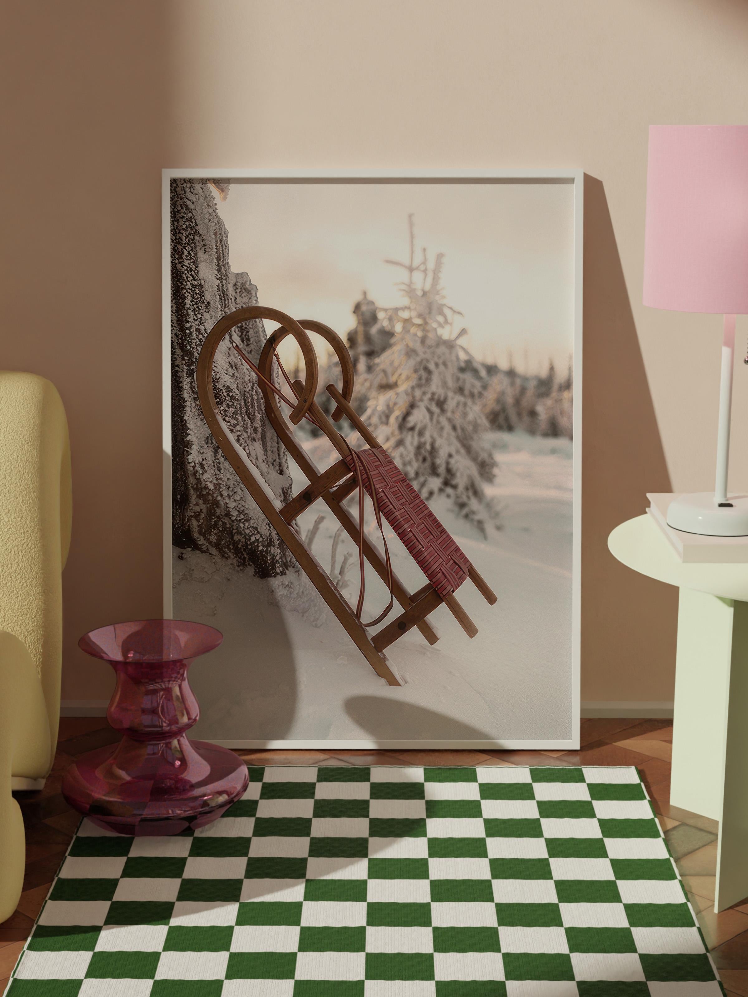 Winter Sleigh  Çerçeveli Yılbaşı Tablosu, Beyaz Çerçeve ve Poster Comfort Serisi NO:108512