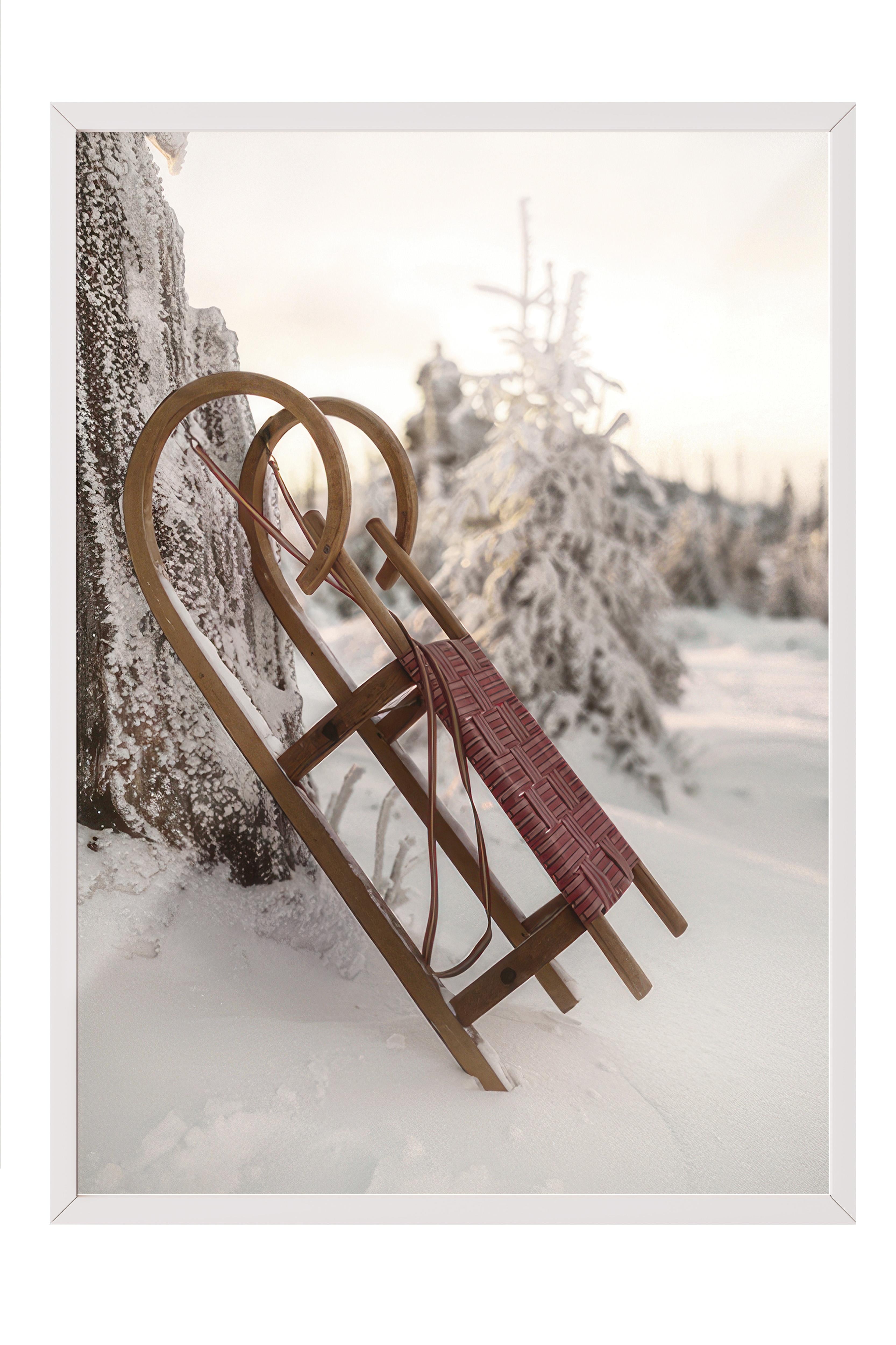 Winter Sleigh  Çerçeveli Yılbaşı Tablosu, Beyaz Çerçeve ve Poster Comfort Serisi NO:108512