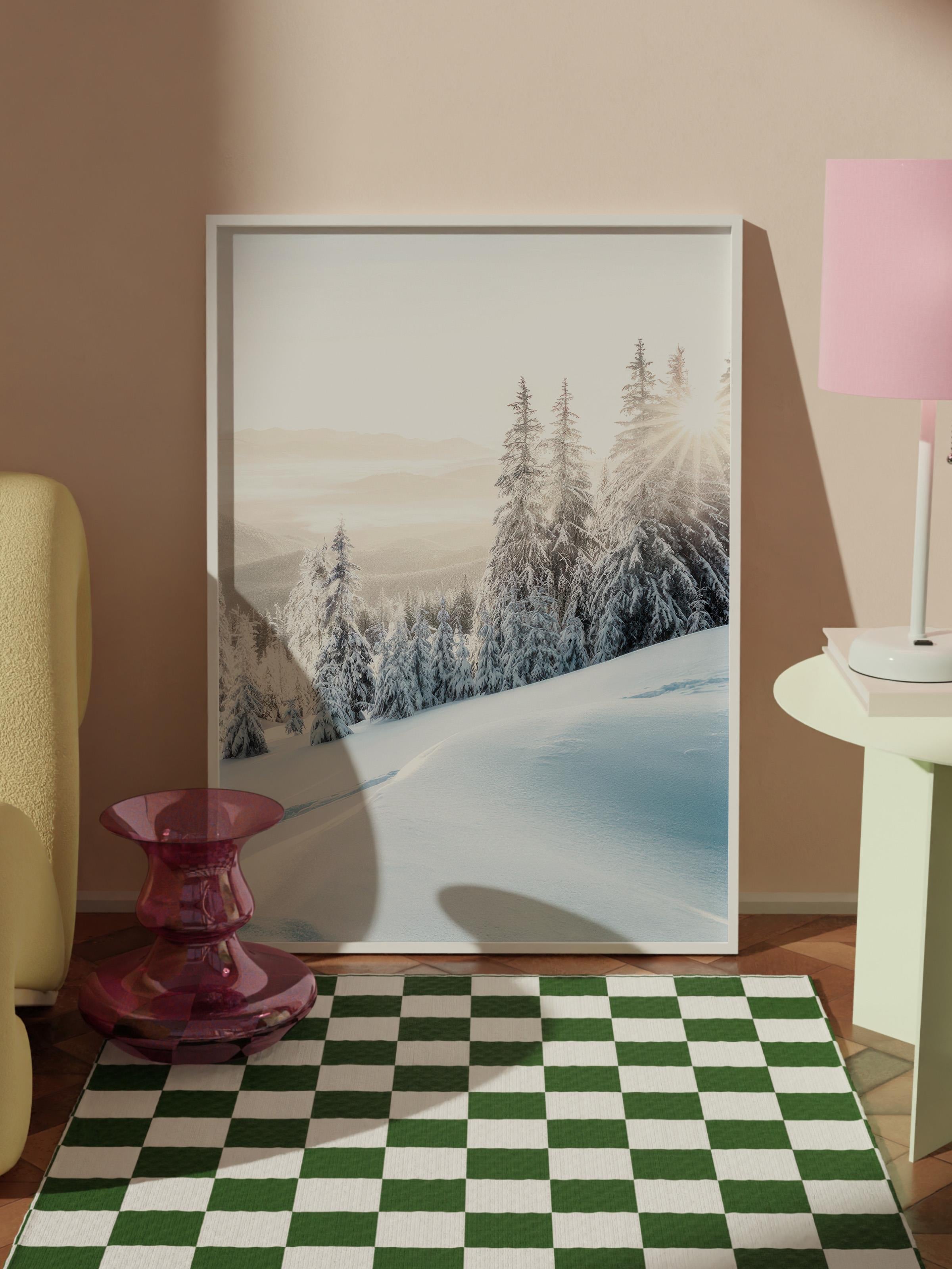 Winter Sunrise Çerçeveli Yılbaşı Tablosu, Beyaz Çerçeve ve Poster Comfort Serisi NO:108510