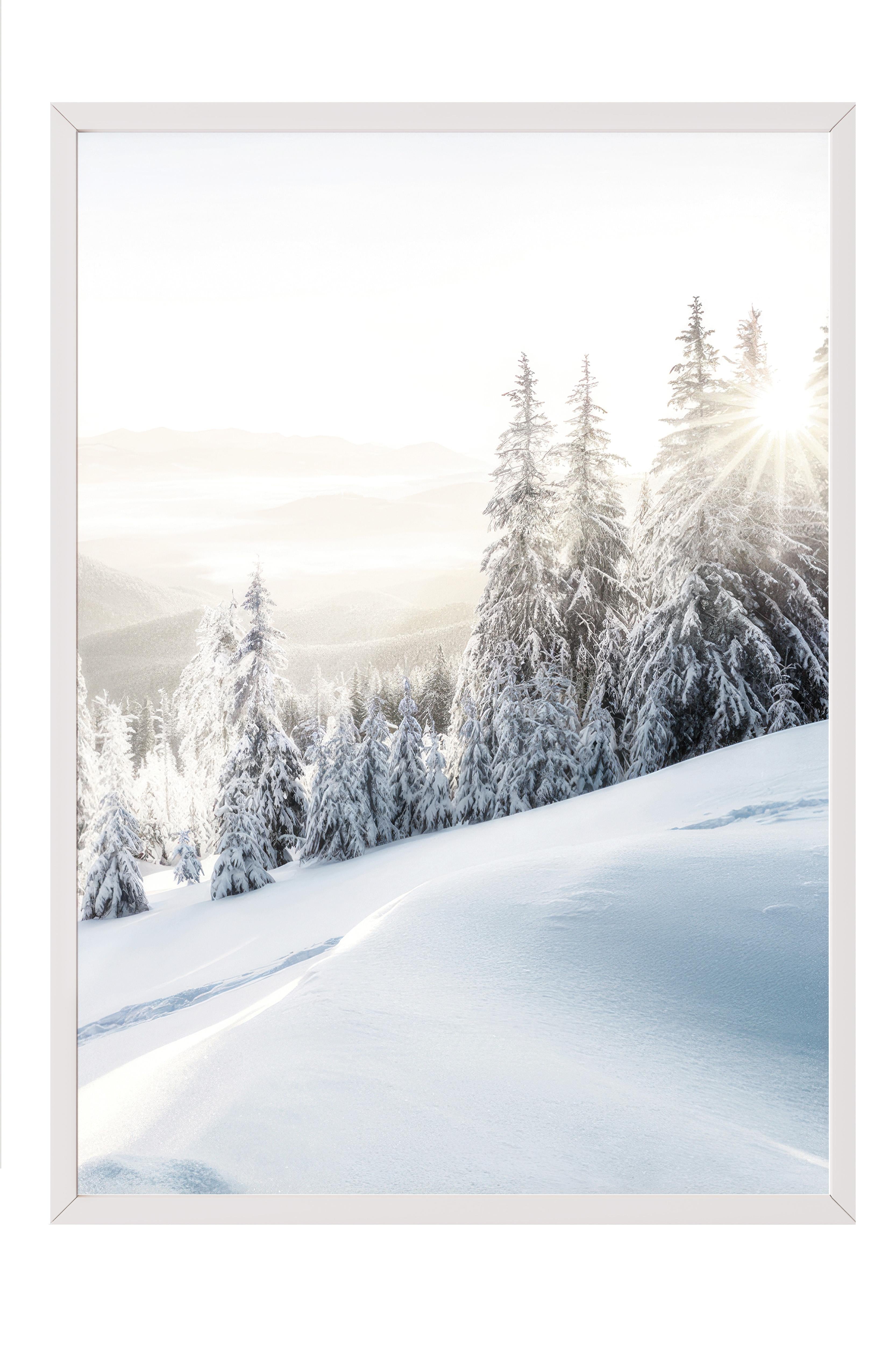 Winter Sunrise Çerçeveli Yılbaşı Tablosu, Beyaz Çerçeve ve Poster Comfort Serisi NO:108510